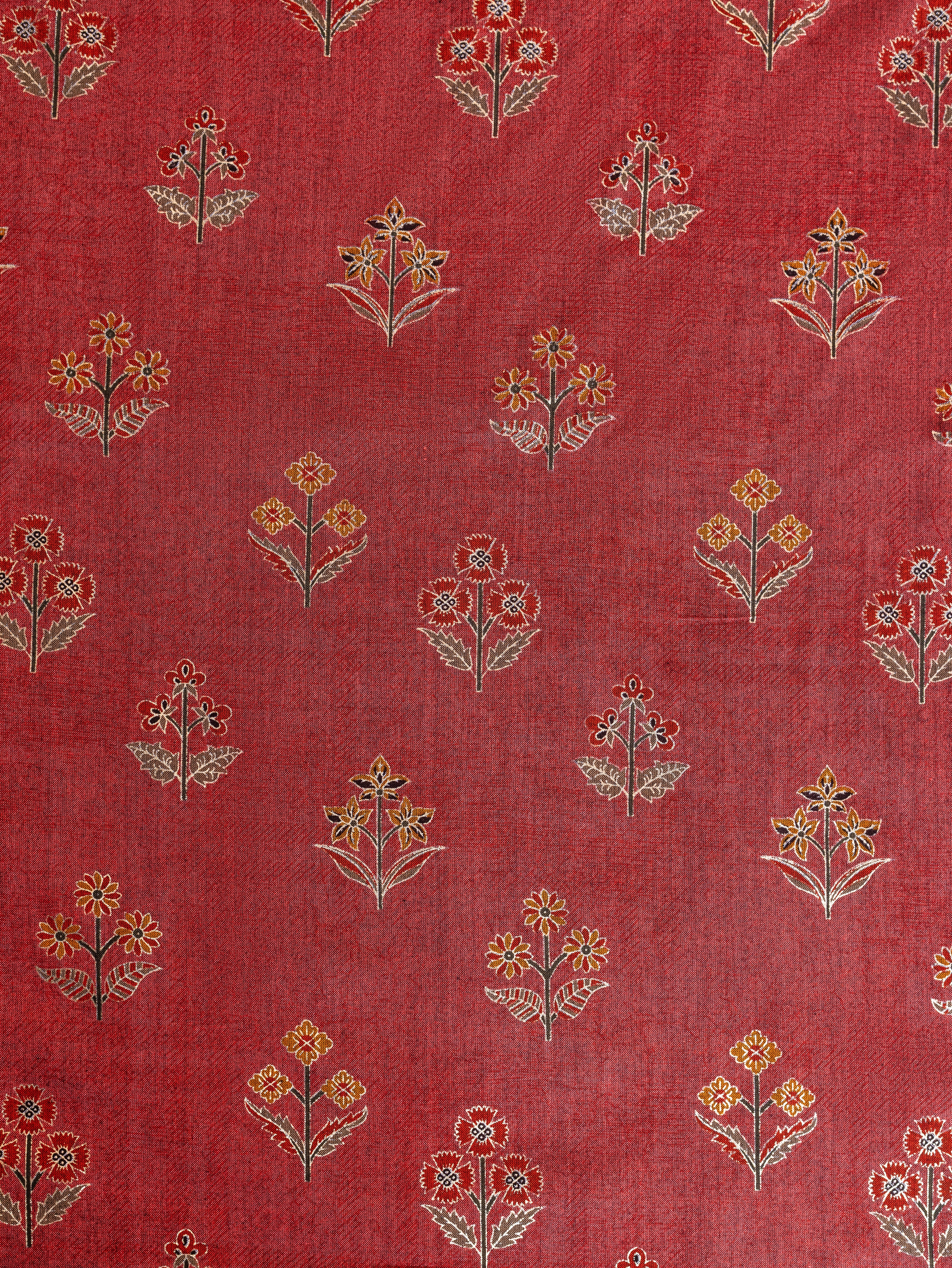 Roze Rust Rayon Fabric with Floral Print and Foil Detailing