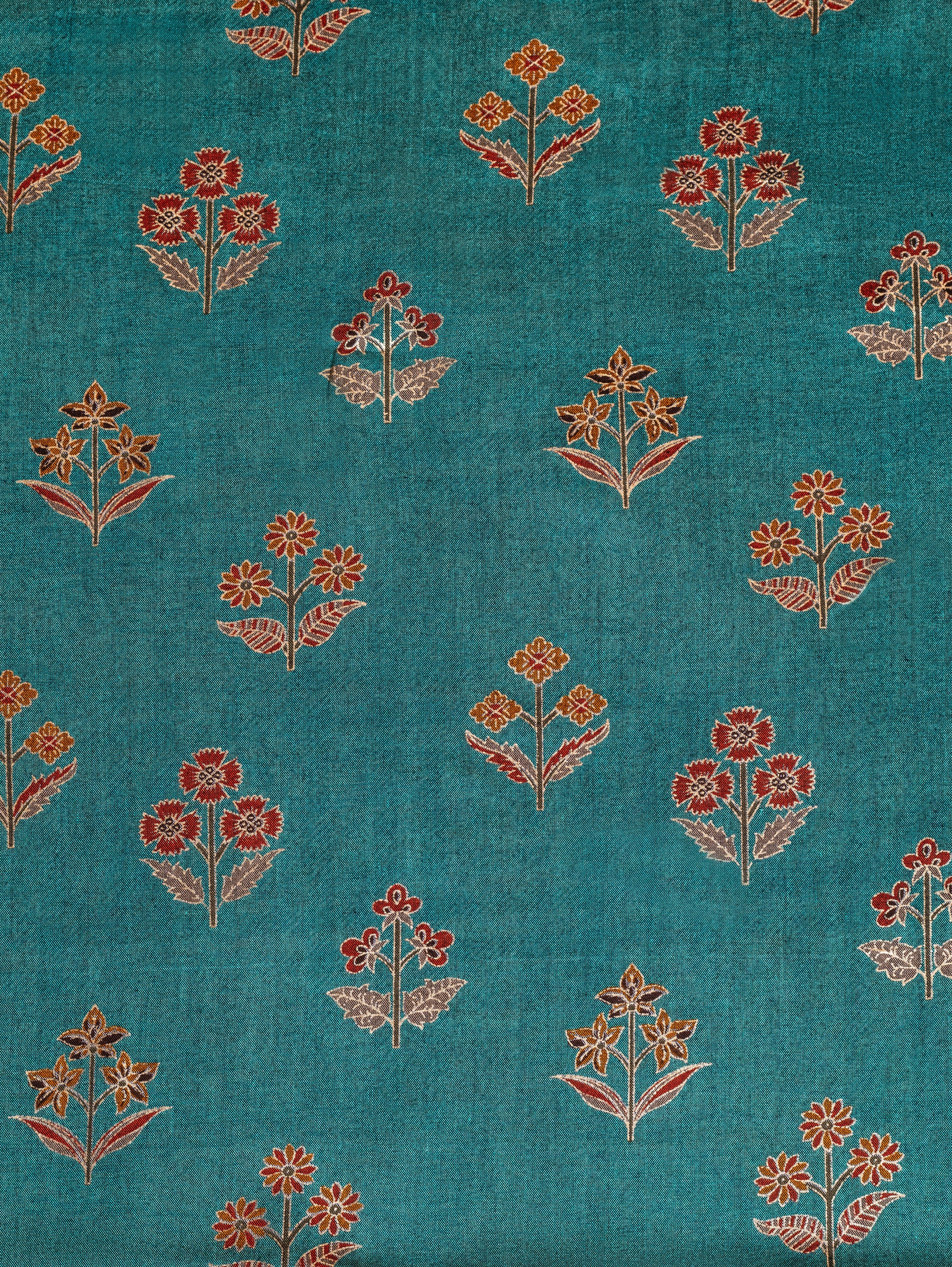 Roze Blue Rayon Fabric with Floral Print and Foil Detailing