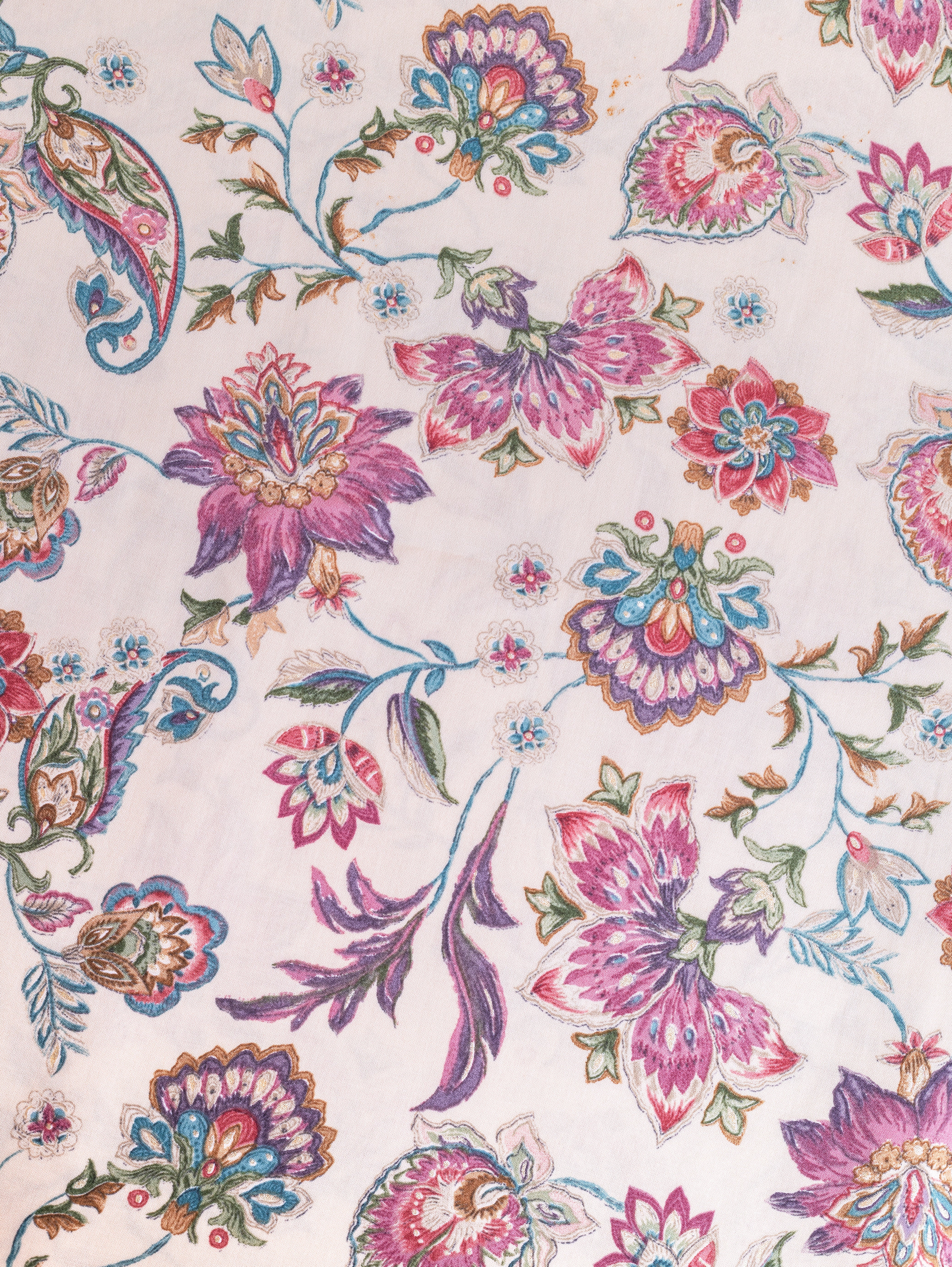 Roze Cream Floral Rayon Fabric with Foil Detailing
