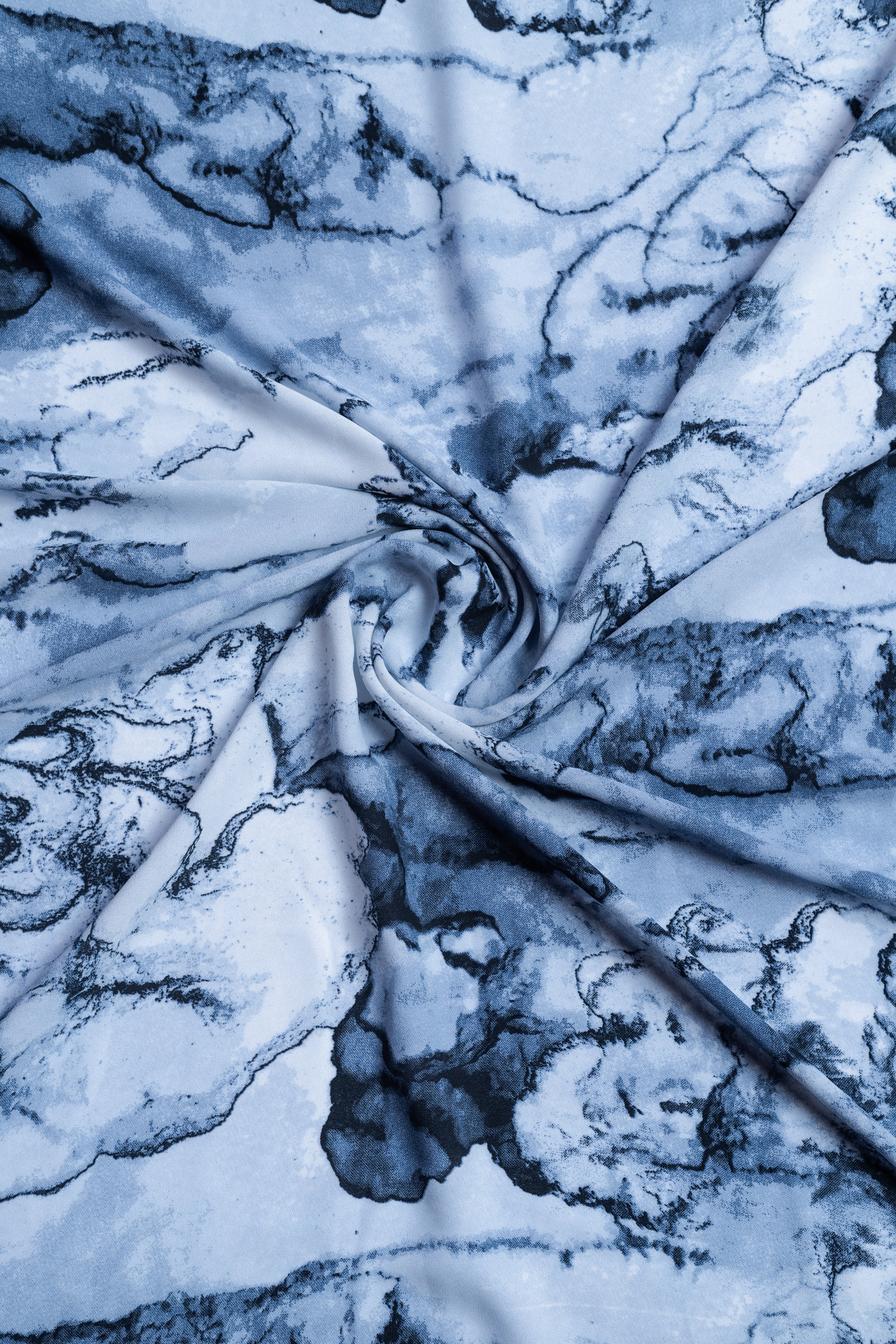 Roze Blue with Ivory Marble Printed Double Georgette Fabric