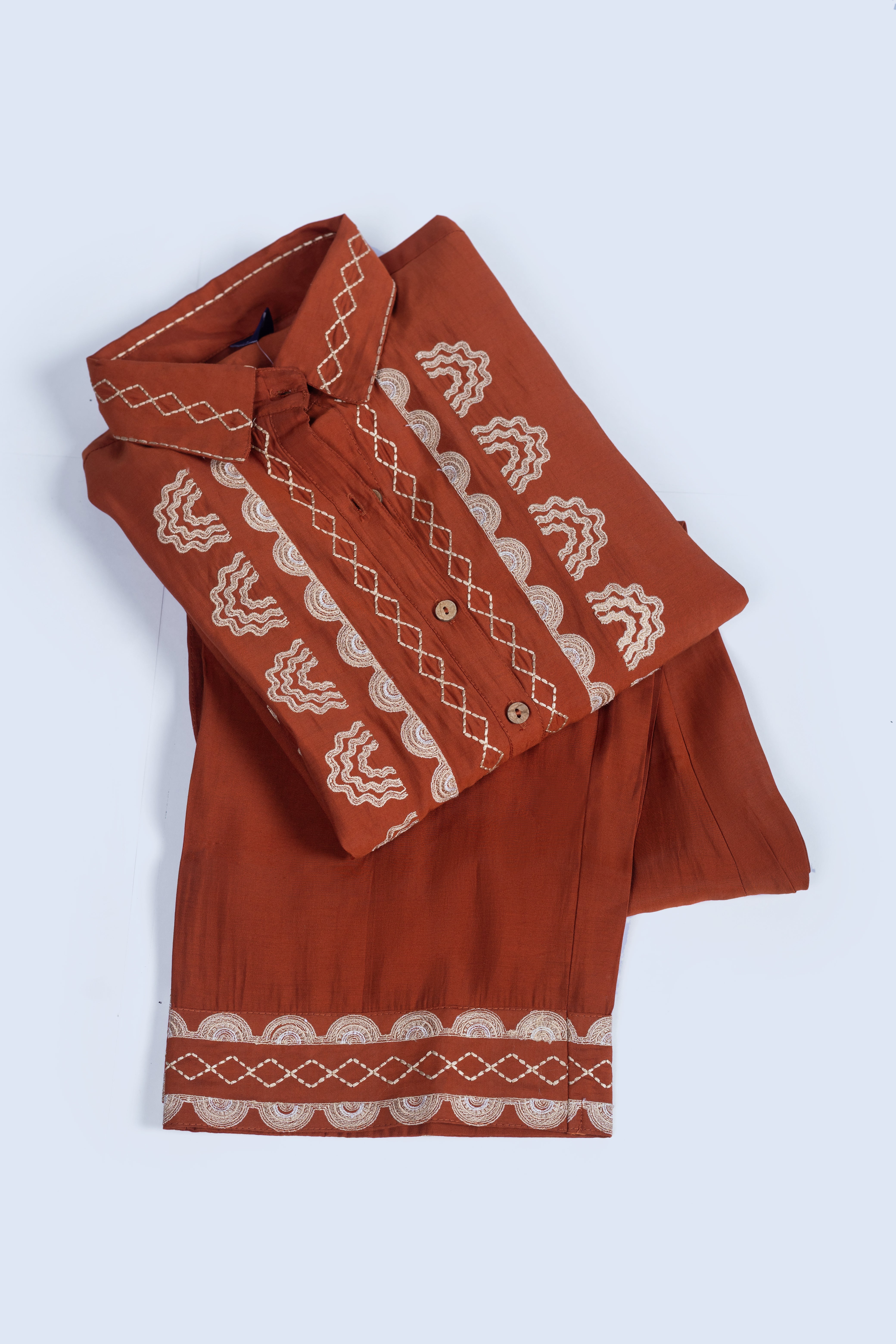 Afreen Rust Button Down Co- ord Set