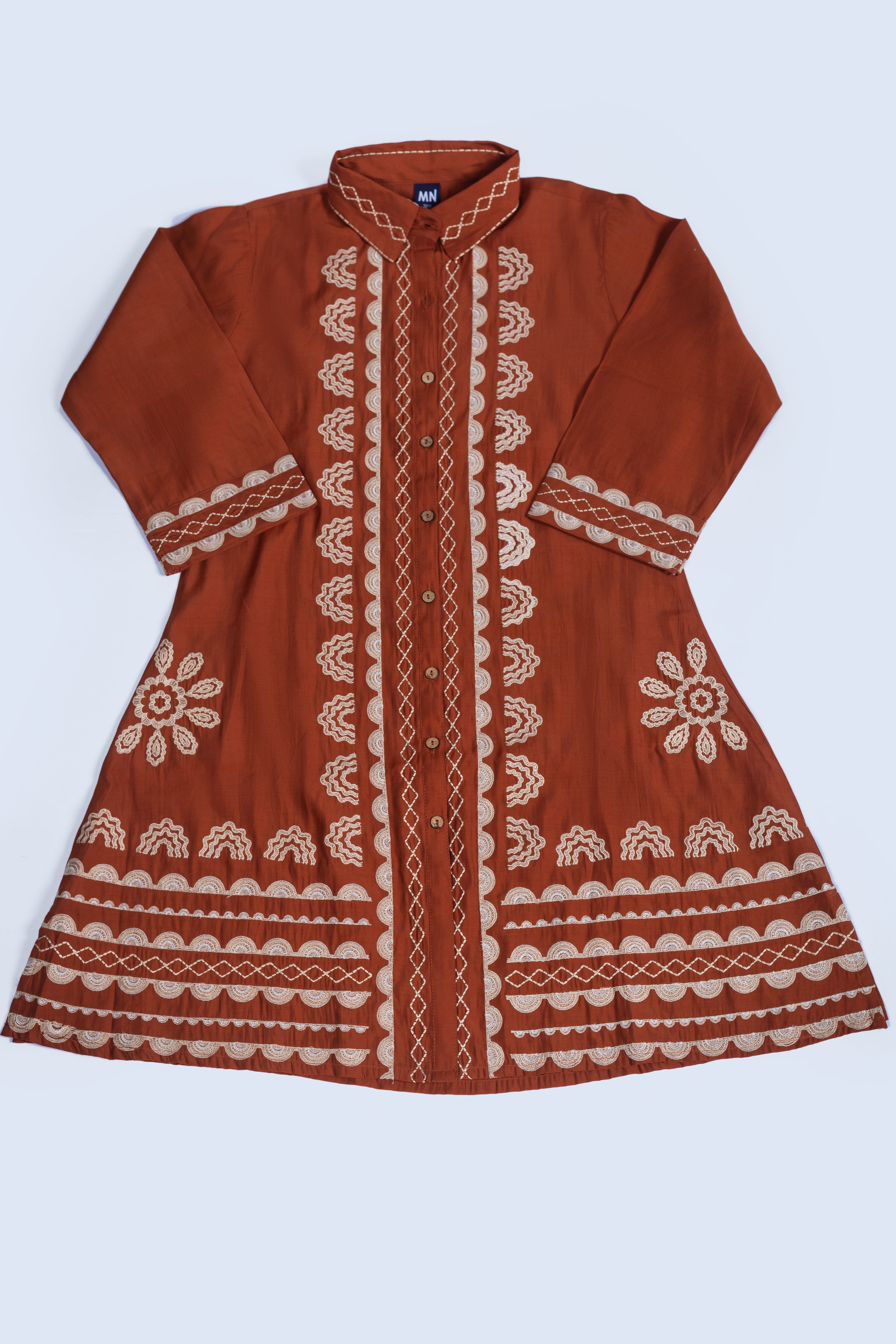 Afreen Rust Button Down Readymade Co- ord Set