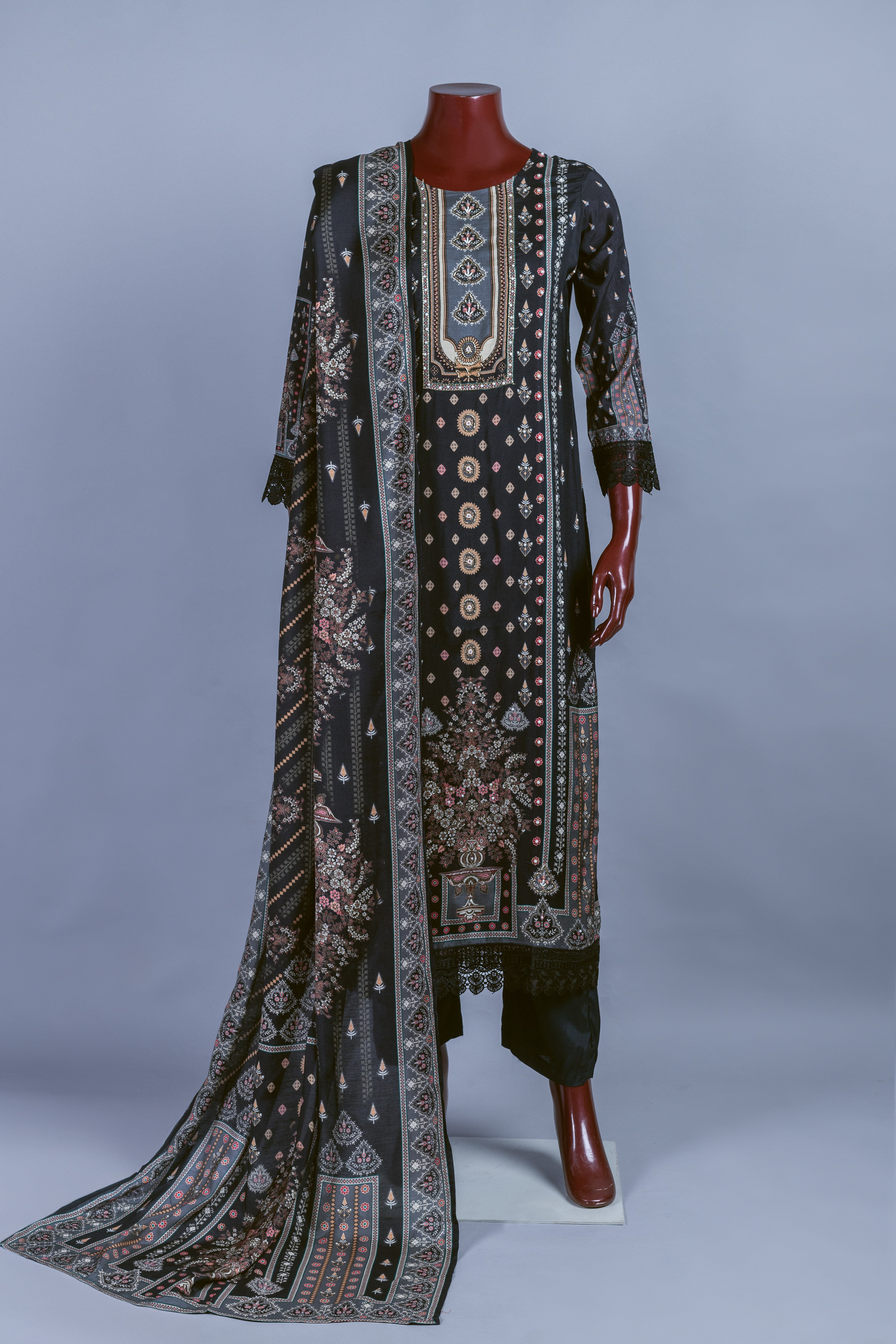 Afreen Muslin Black Suit Readymade Set