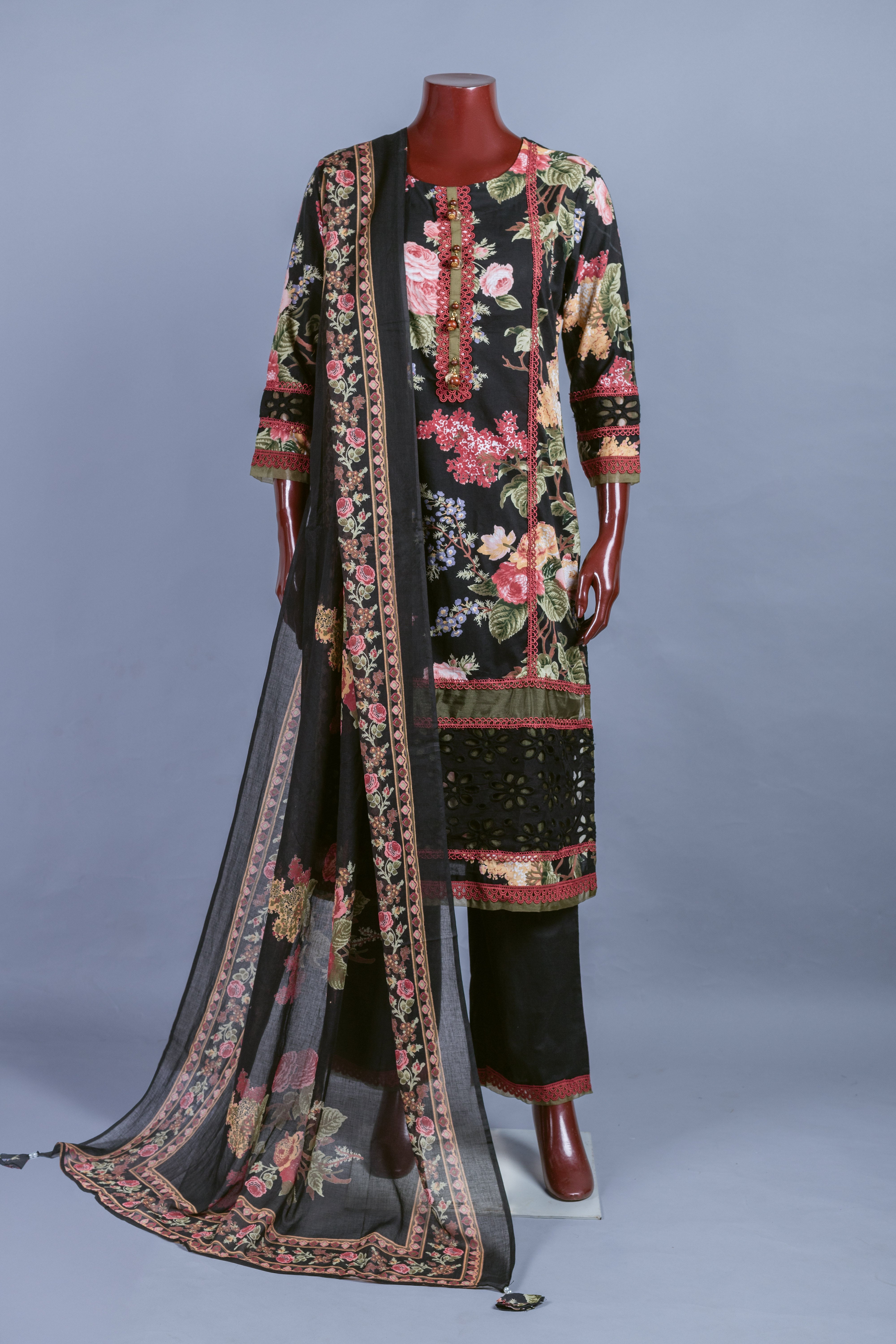 Afreen Black Floral Print Set