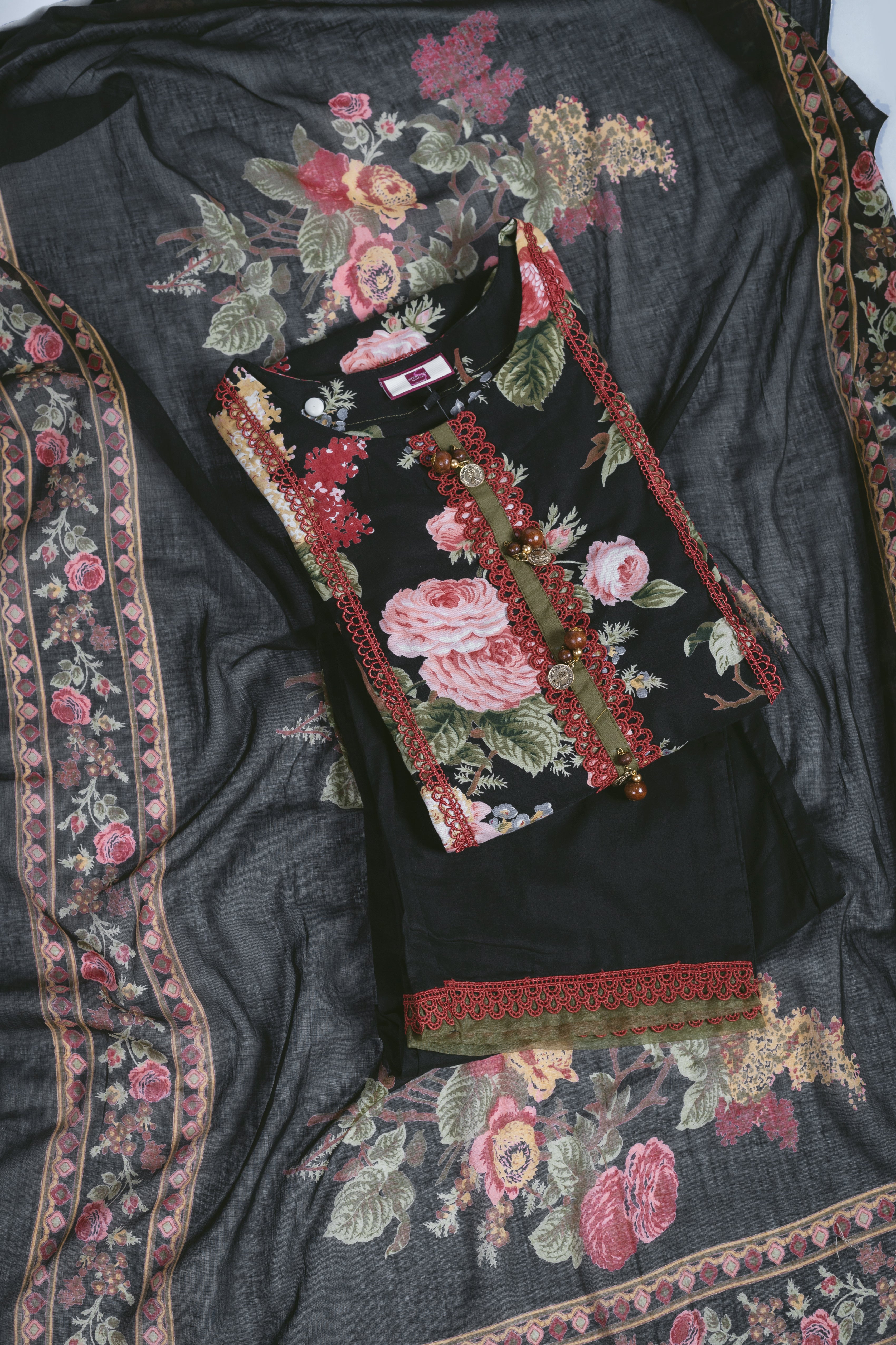Afreen Black Floral Print Set