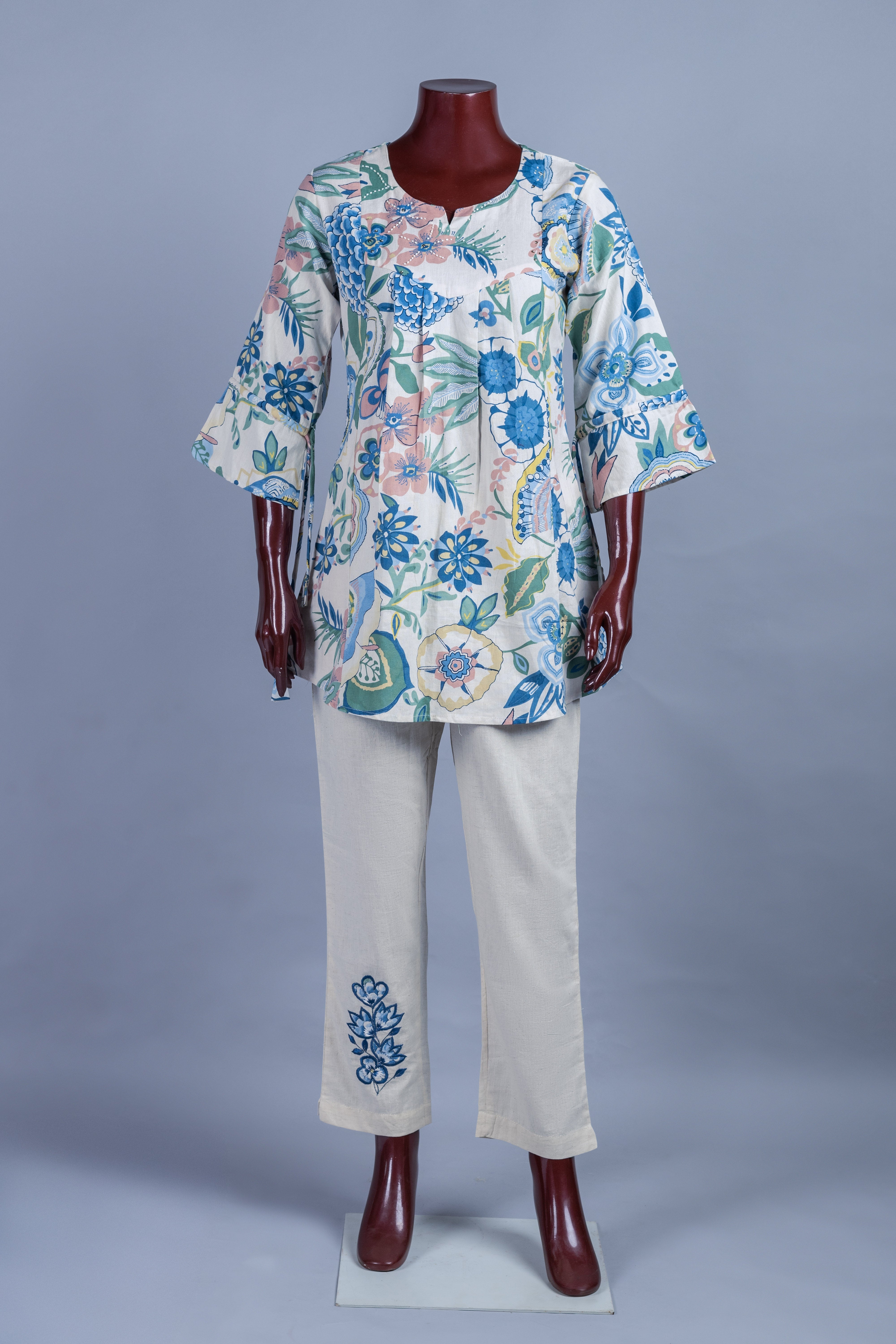 Linen Floral Cotton Readymade Co-ord Set