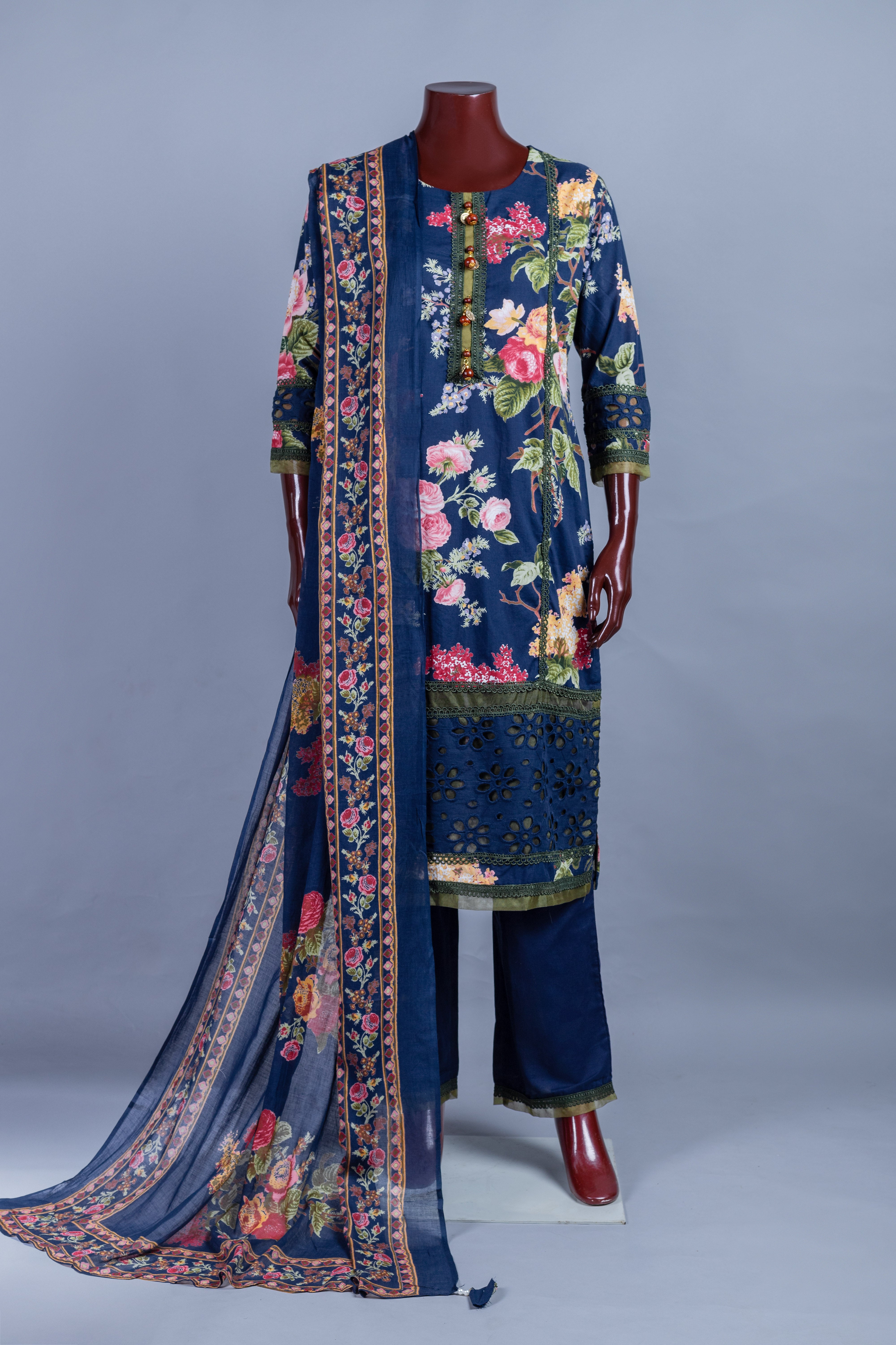 Afreen Blue Floral print Readymade Suit Set