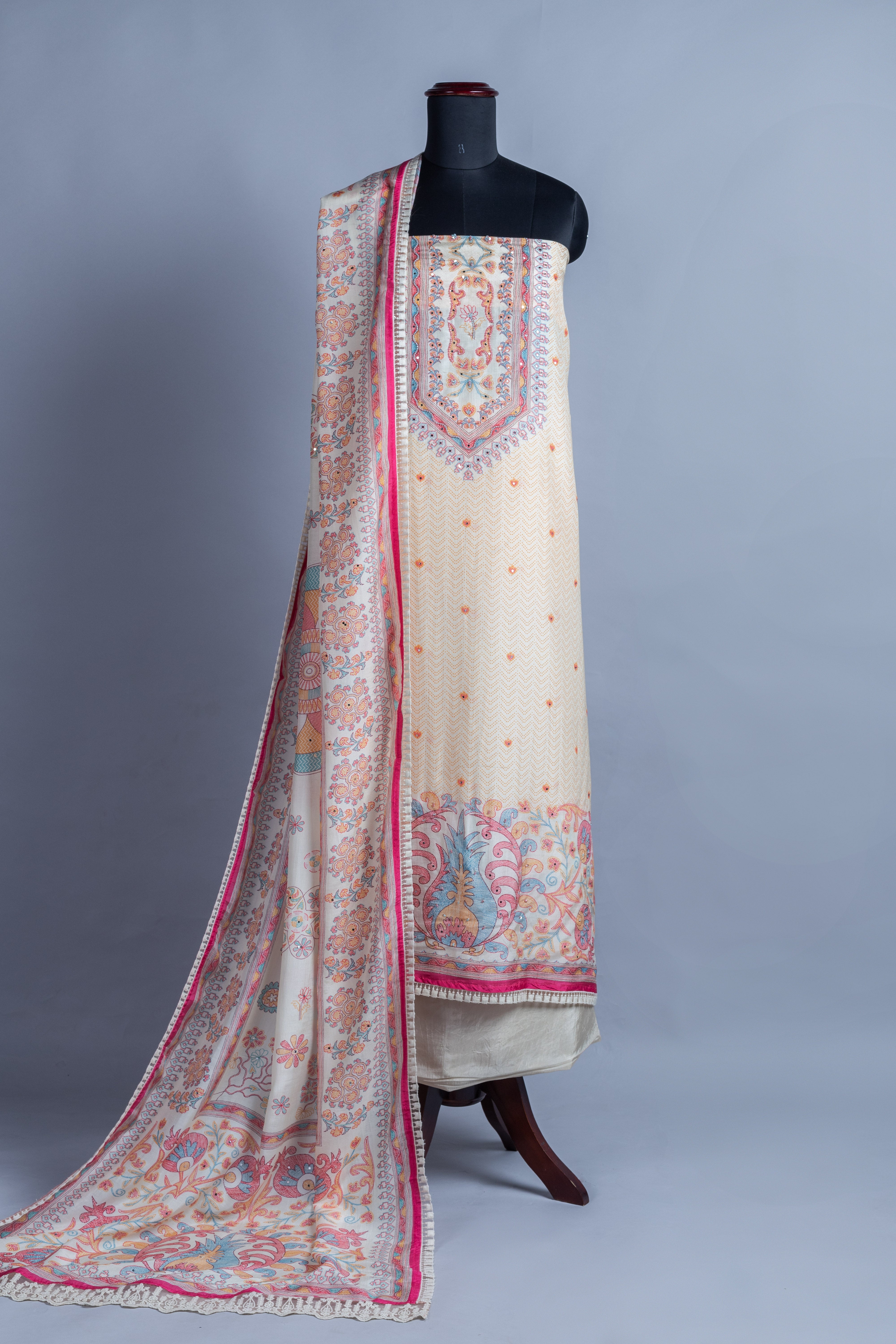 Anokhi Ivory Printed Unstitched suit set