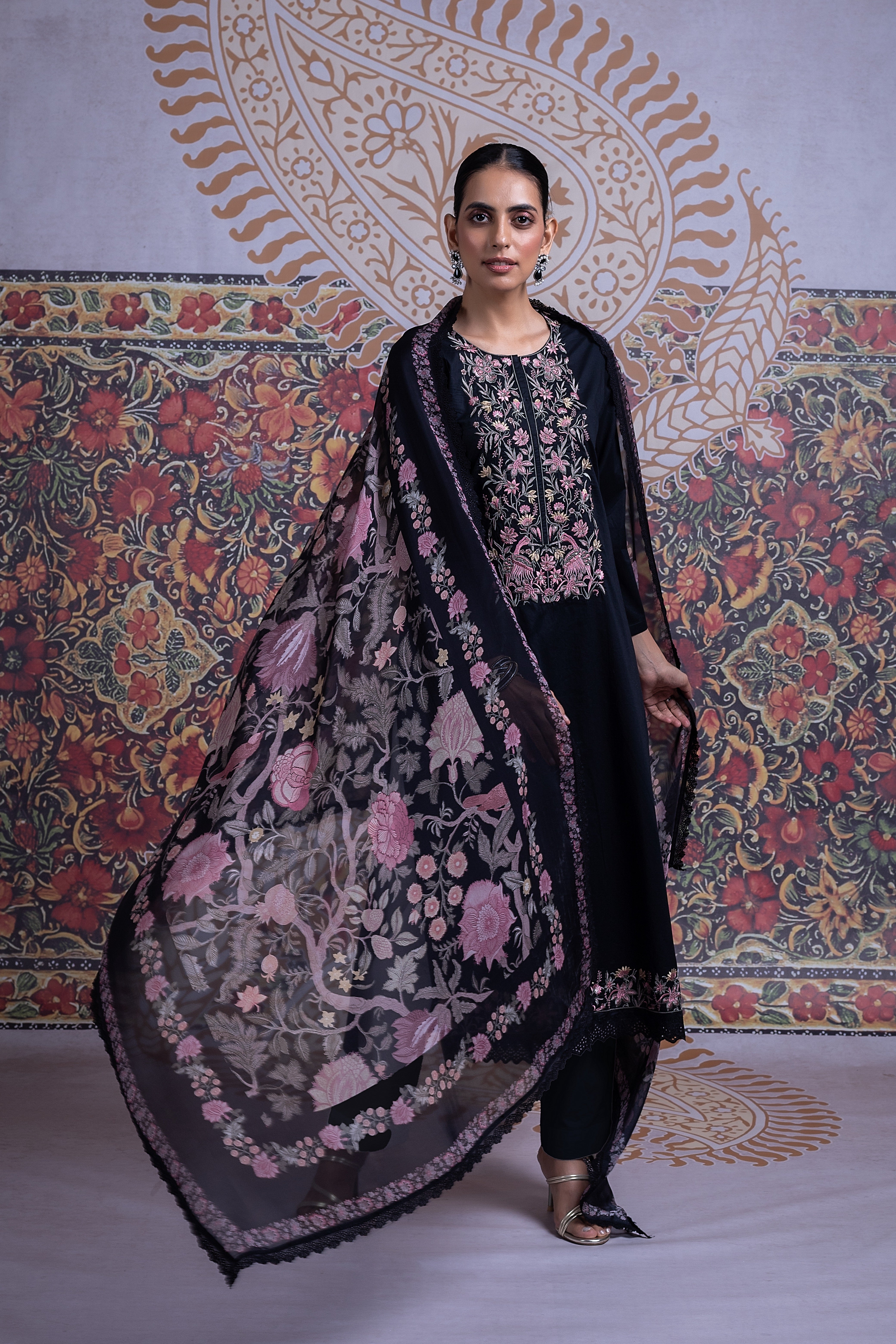 Afreen Black Embroidered Suit Set