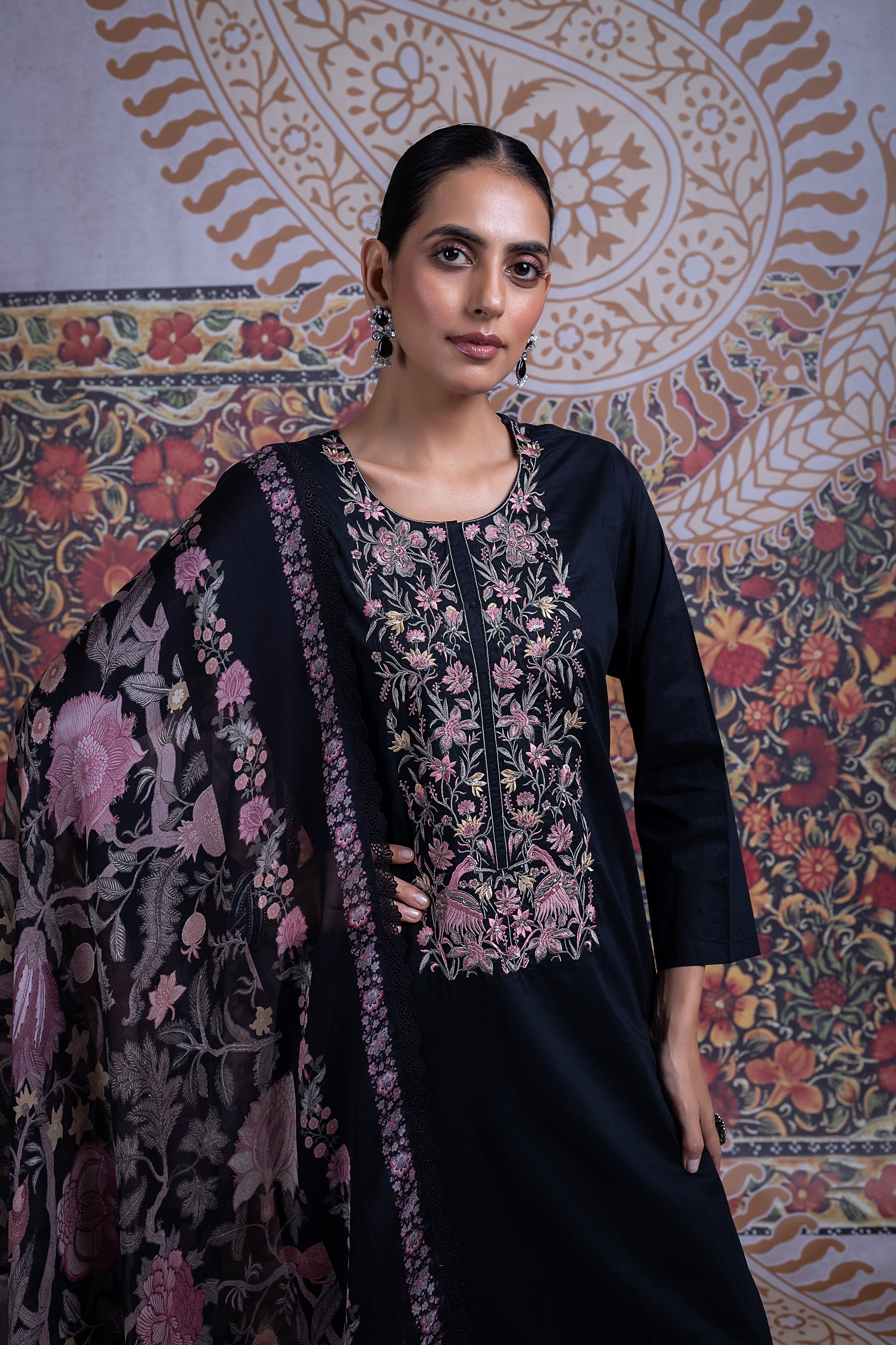 Afreen Black Embroidered Suit Set