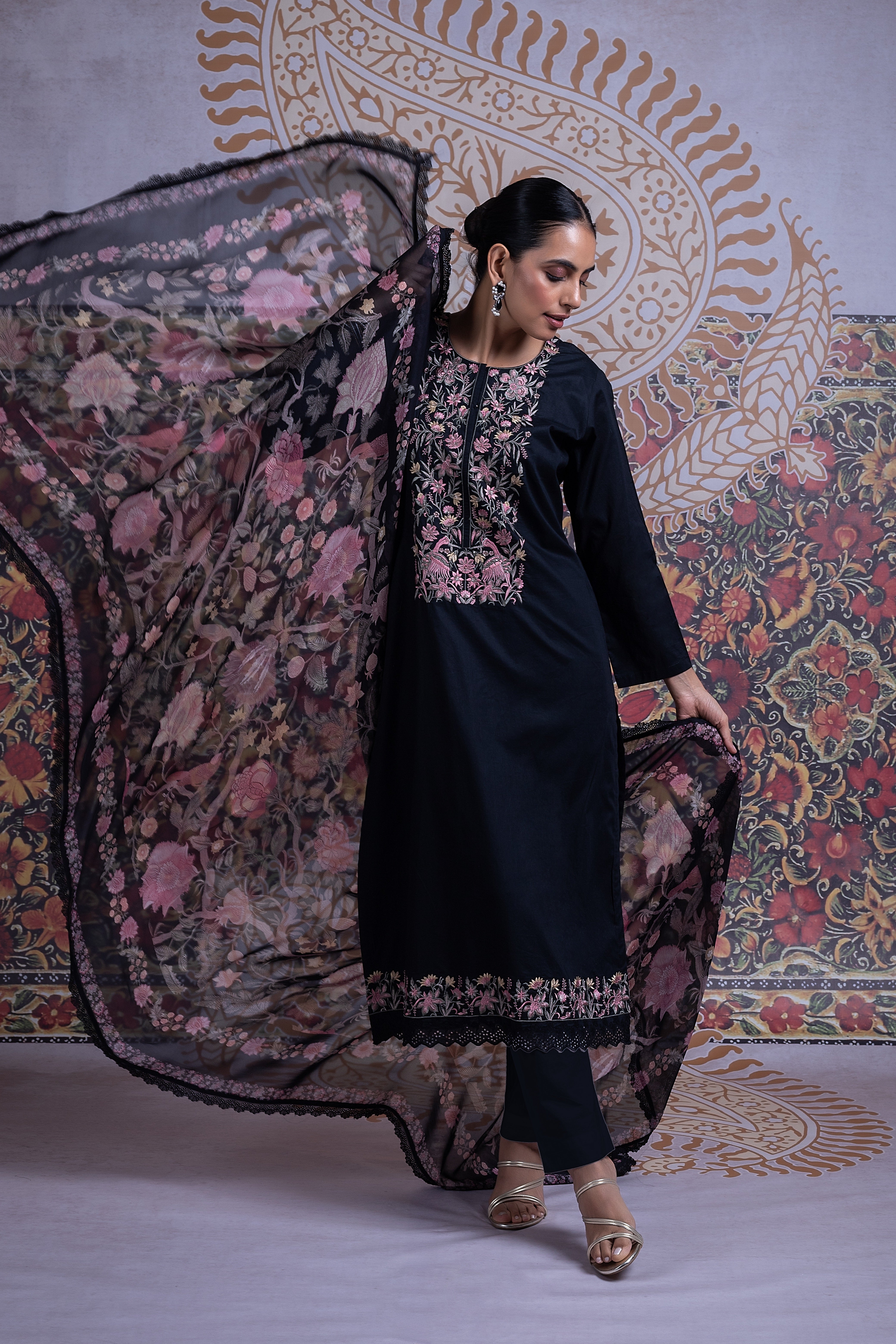 Afreen Black Embroidered Suit Set