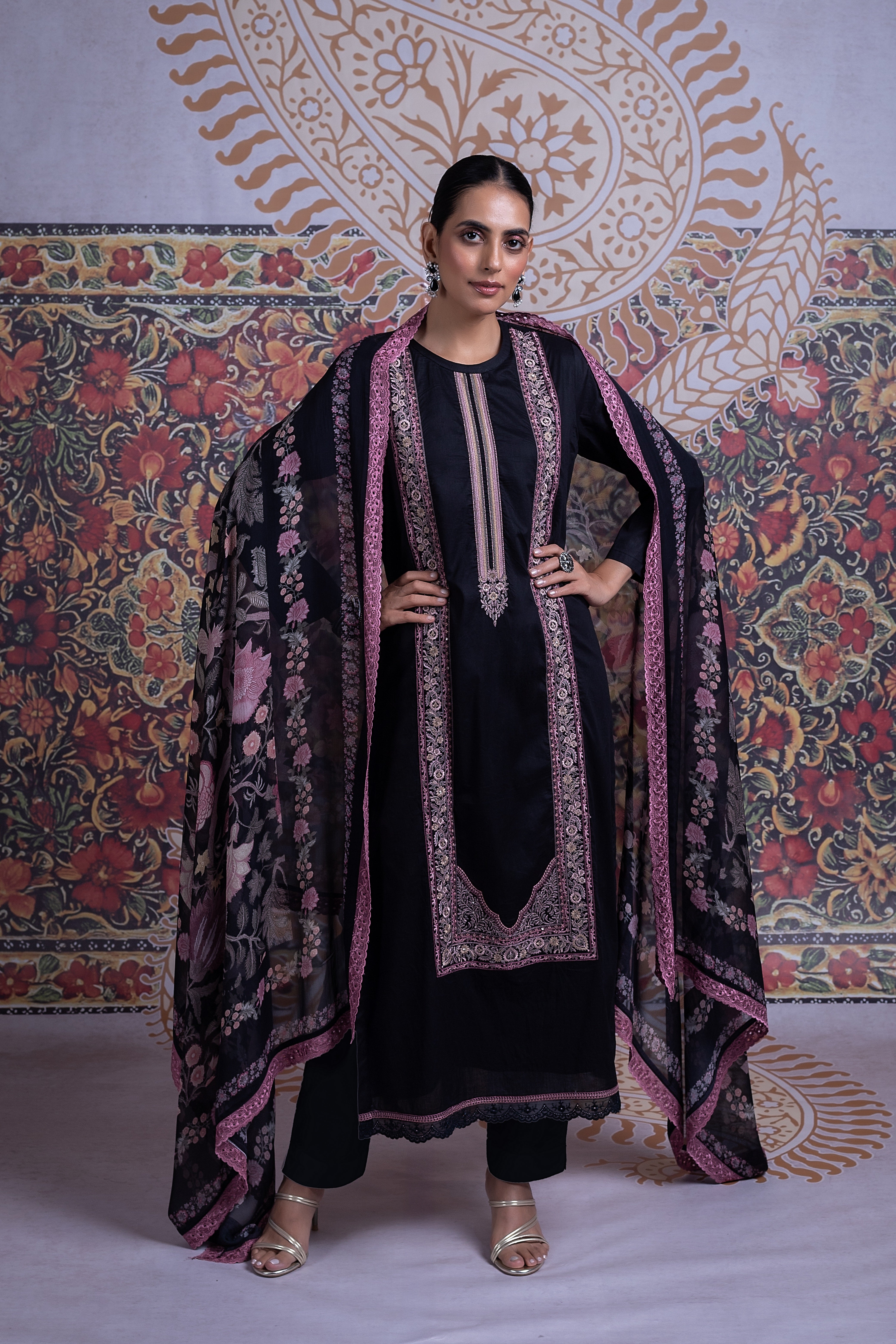 Afreen Black Embroidered Suit Set