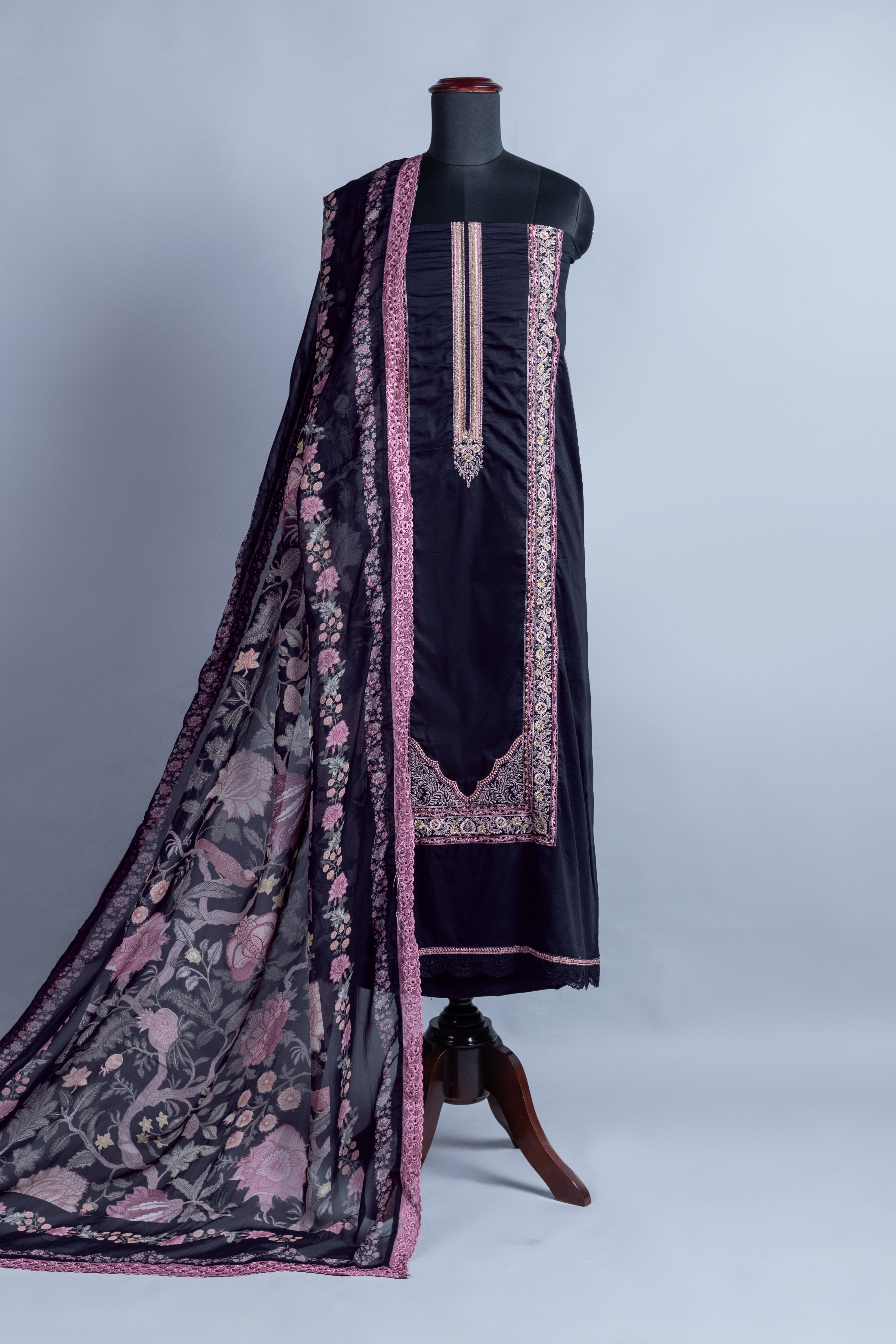 Afreen Black Embroidered Unstitched Suit Set