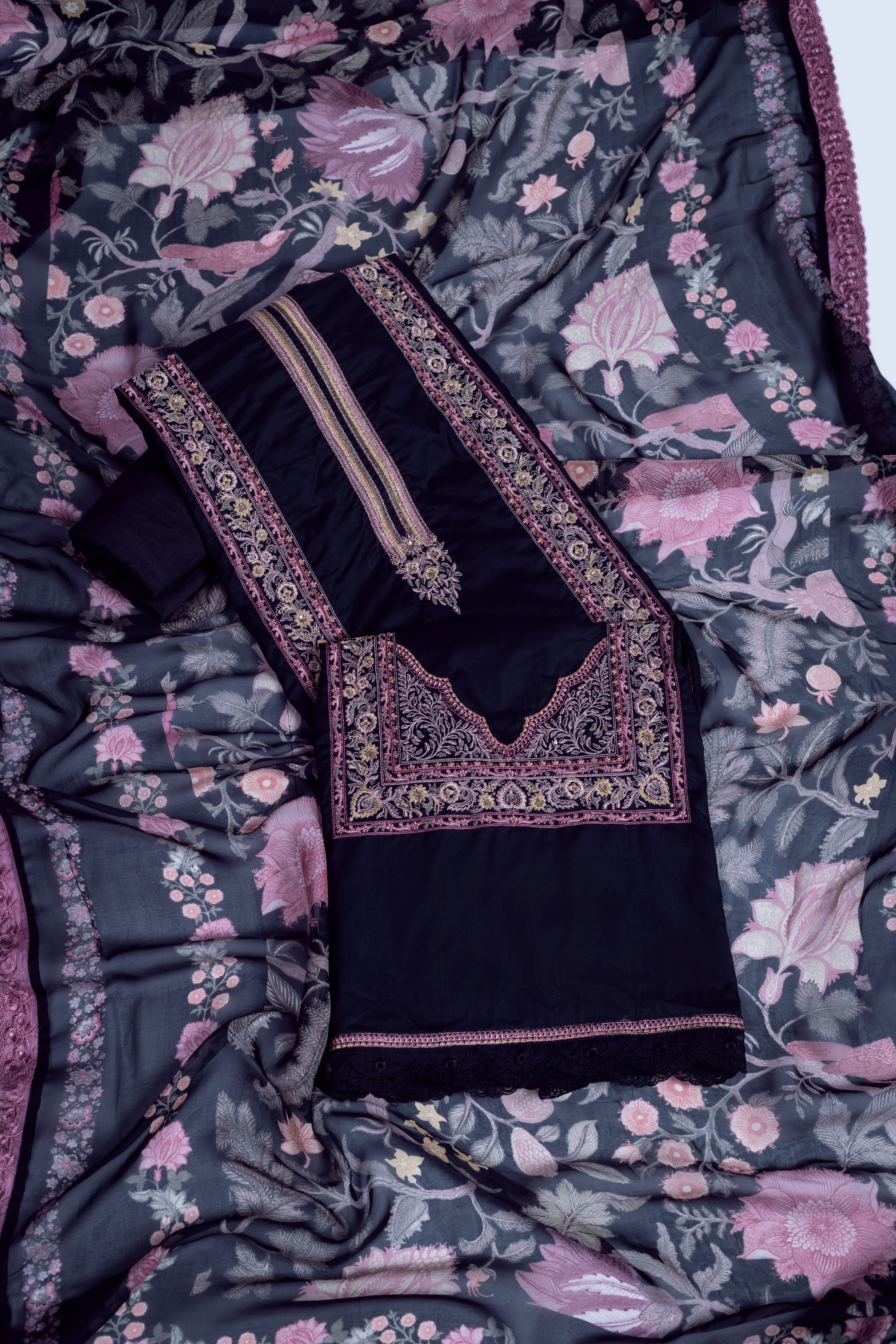 Afreen Black Embroidered Suit Set