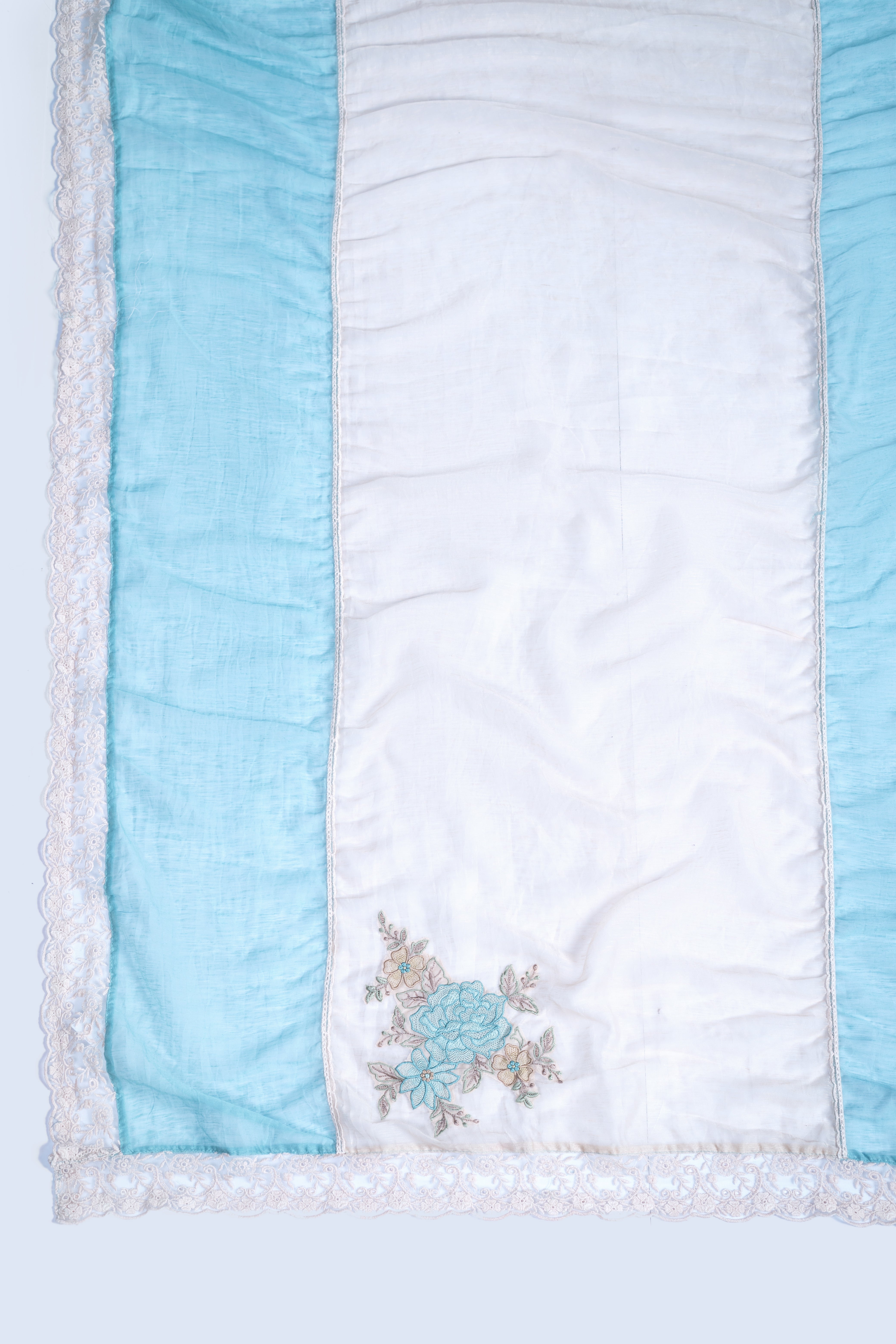 Afreen Cotton Linen Suit Set Ivory with light blue