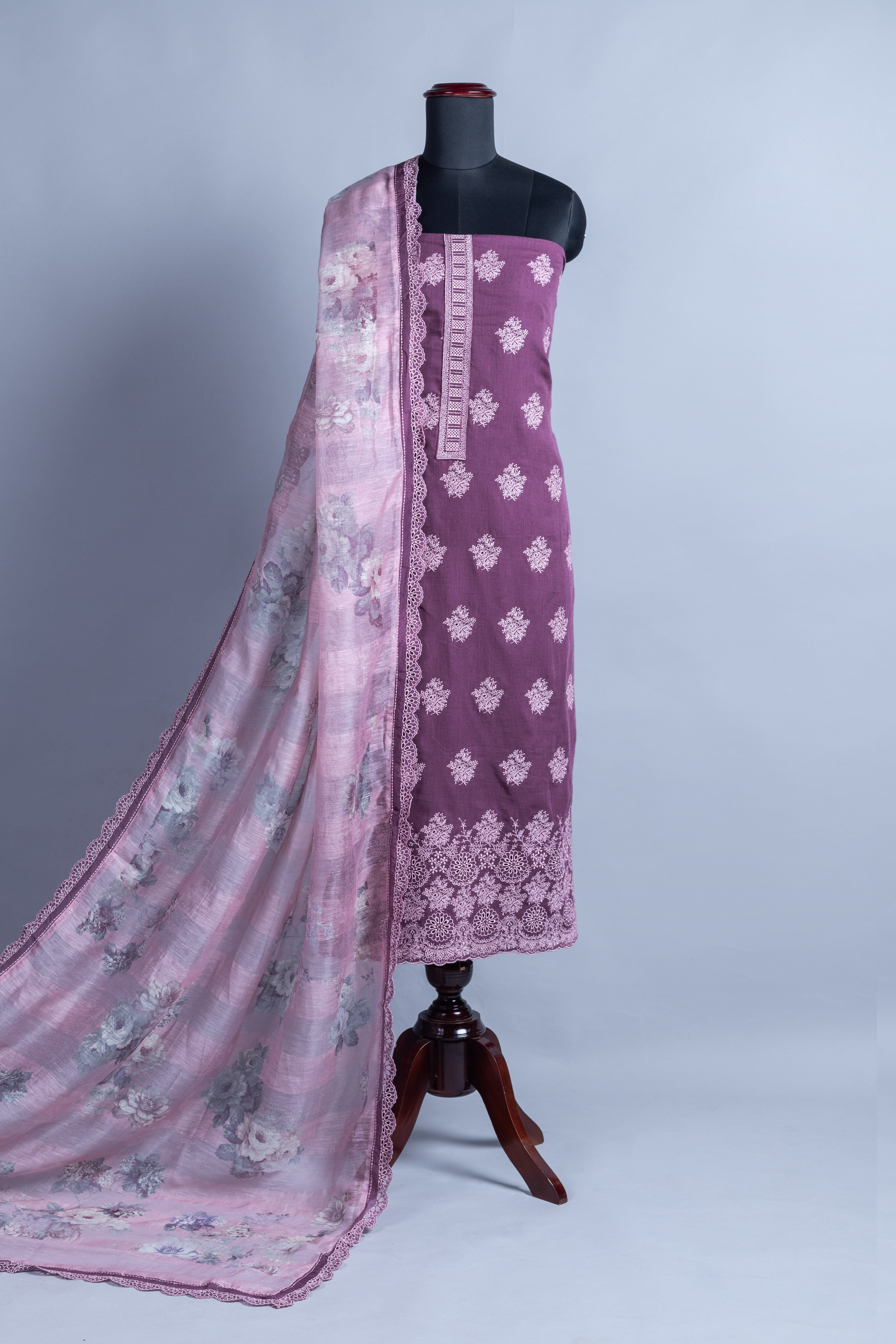 Anokhi Cotton Linen Unstitched Suit Set - Purple