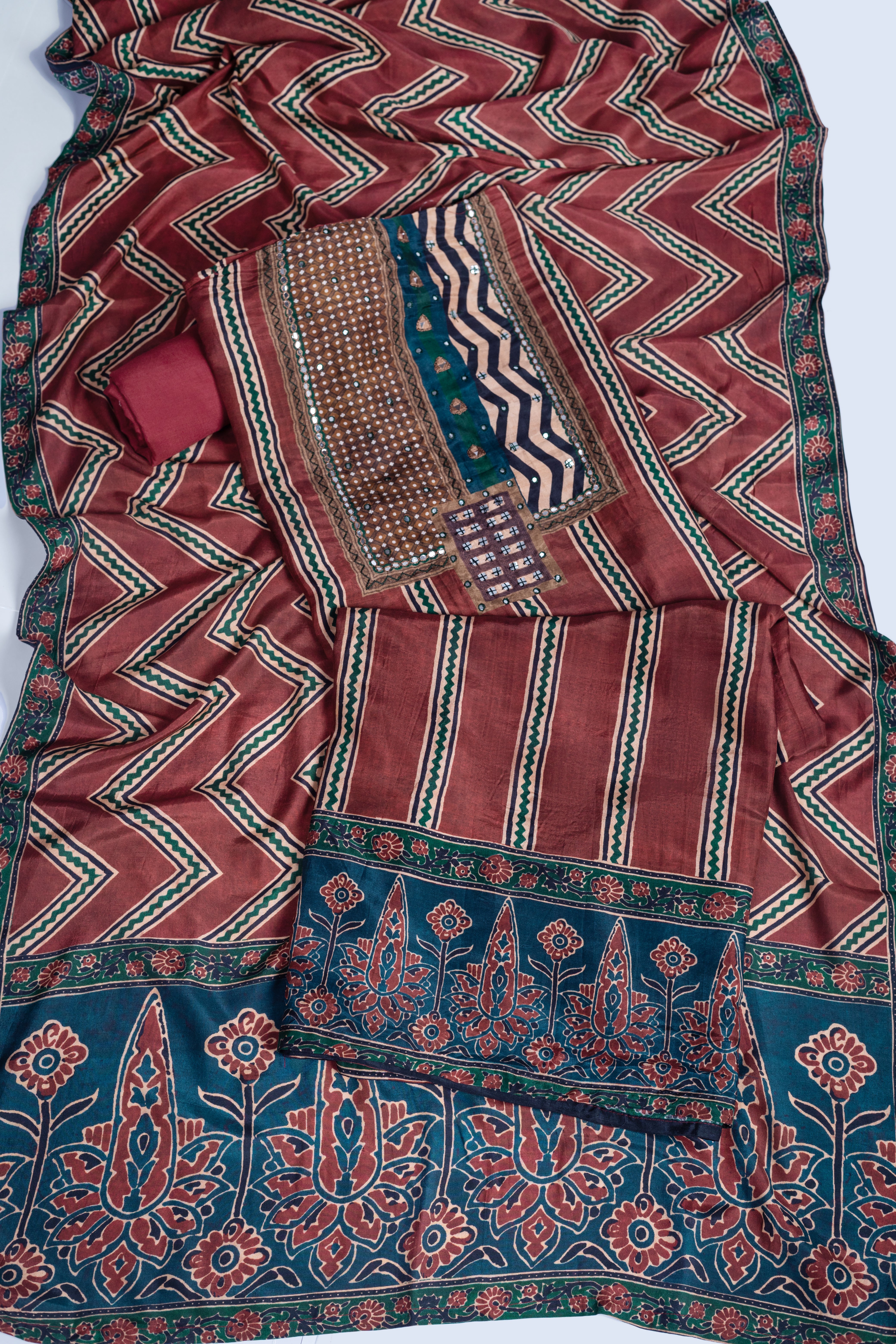 Roze Maroon Muslin Suit Set