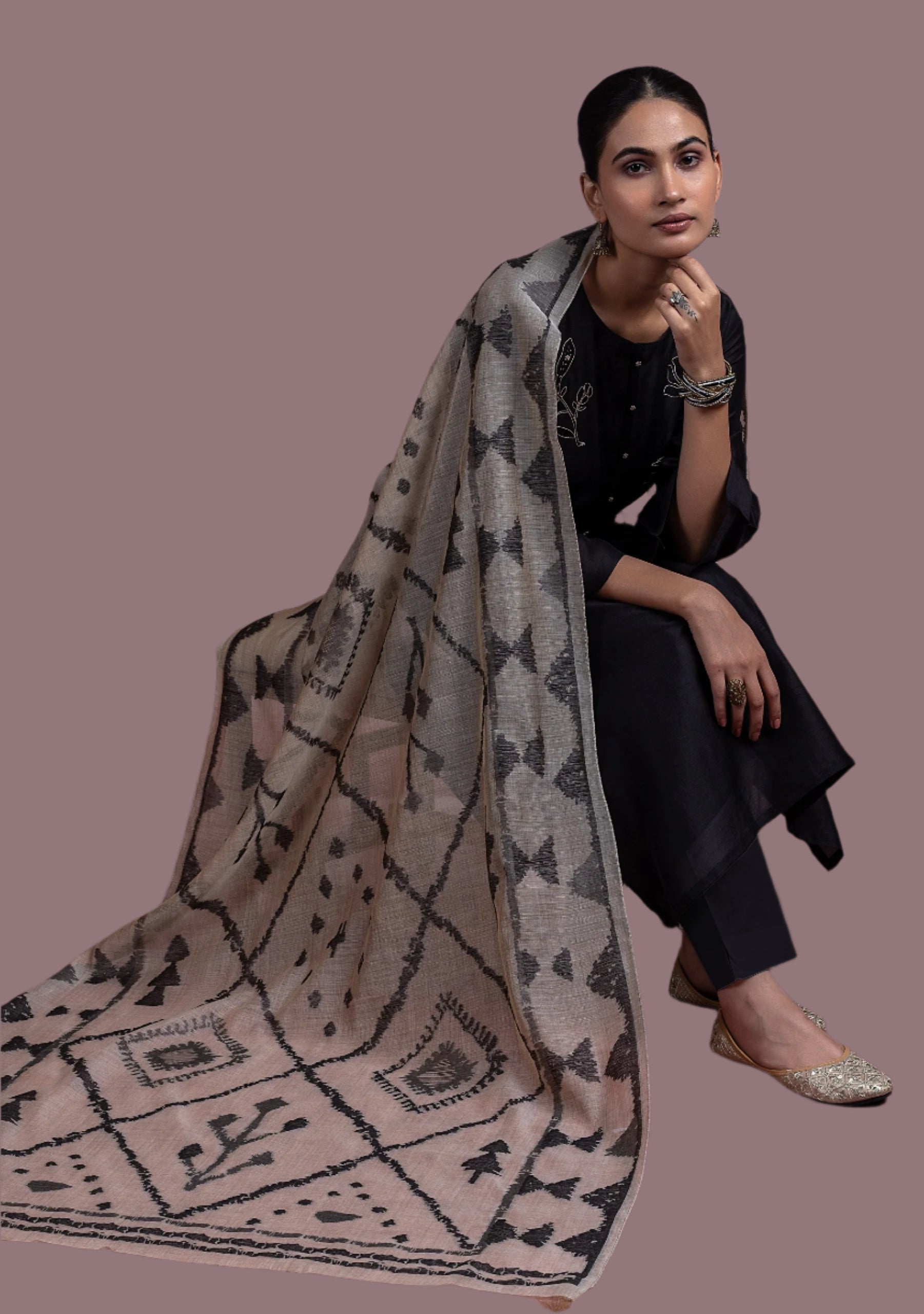 Linen Black Silk Suit Set