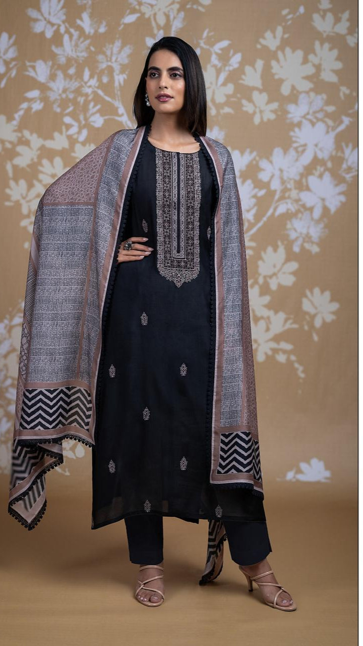 Afreen Black Muslin Suit Set