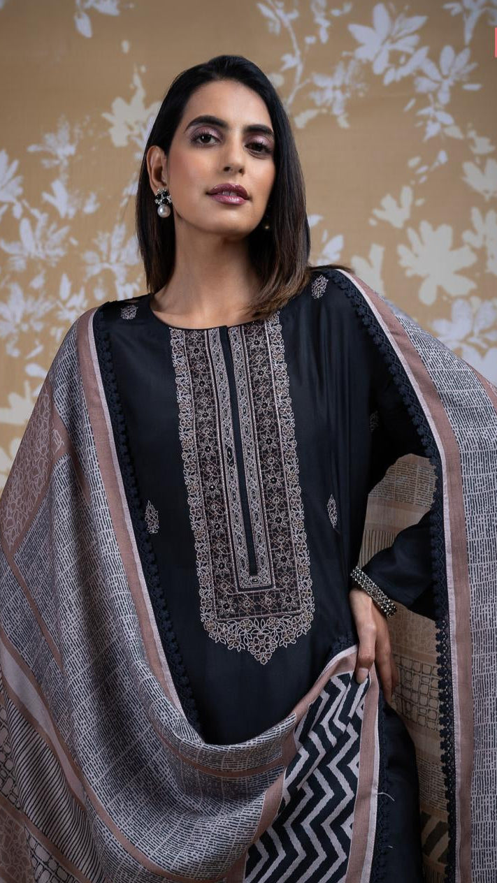 Afreen Black Muslin Suit Set