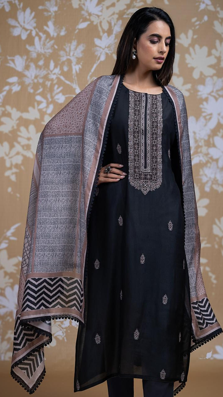 Afreen Black Muslin Suit Set