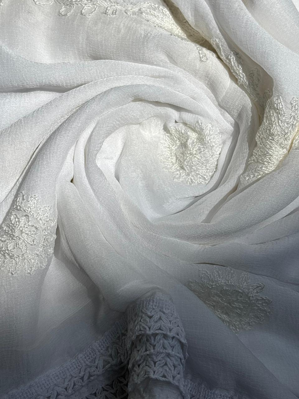 Afreen Embroidered Pure White Chiffon Dupatta Sterling House
