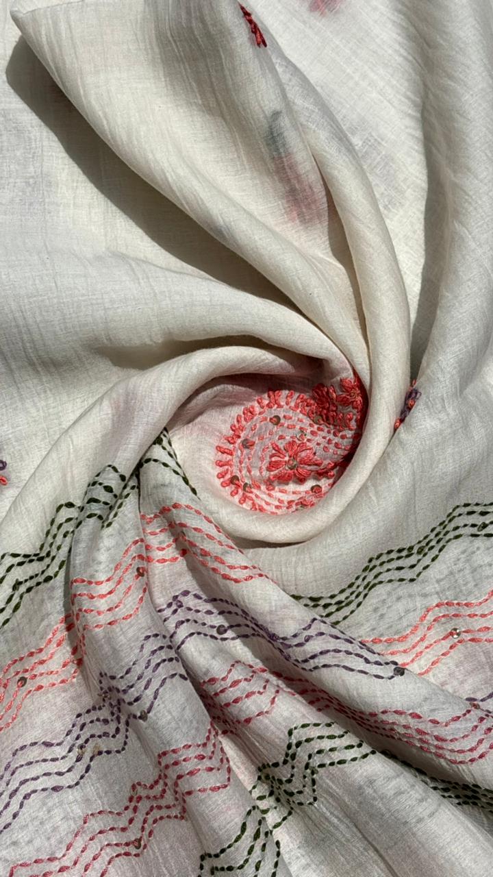 Luxe Embroidered Ivory Mul Chanderi Dupatta Sterling House