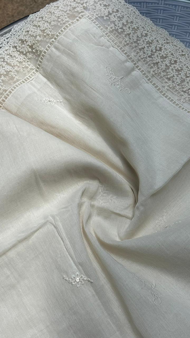 Anokhi Lace-Bordered Off-White Mul Chanderi Dupatta Sterling House