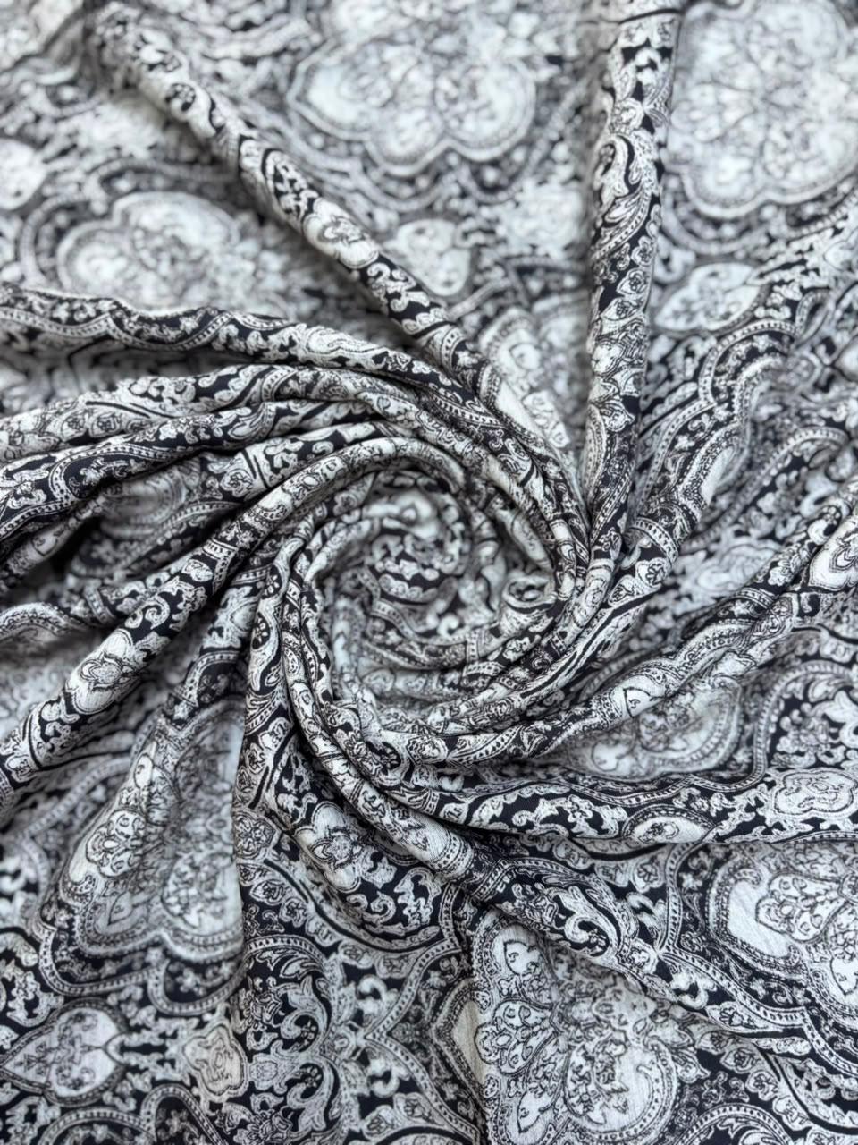 Afreen White & Black Paisley Print Cotton Fabric Sterling House