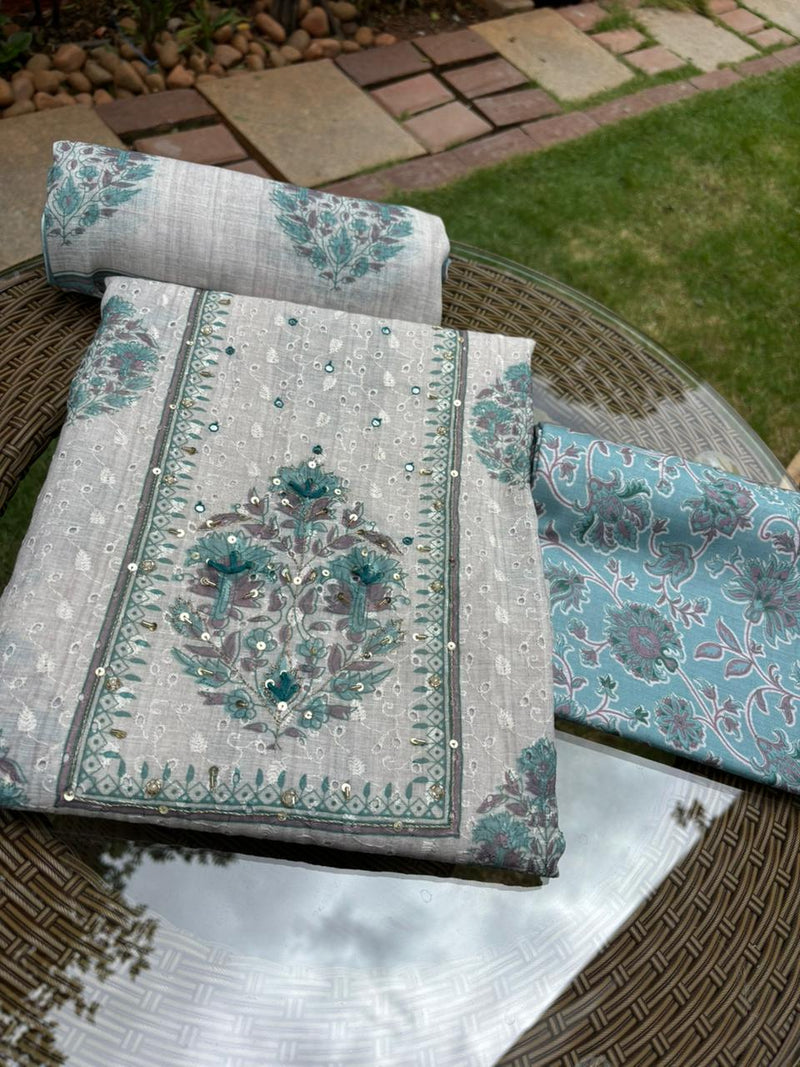 Linen Chanderi Unstitched Suit Set Sterling House