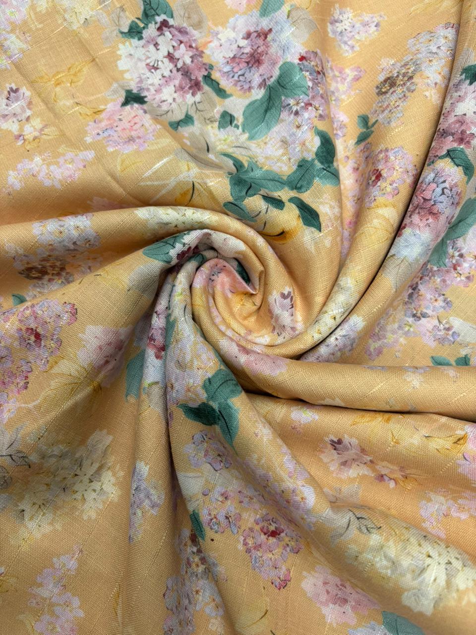 Yellow Floral Linen Cotton Fabric Sterling House
