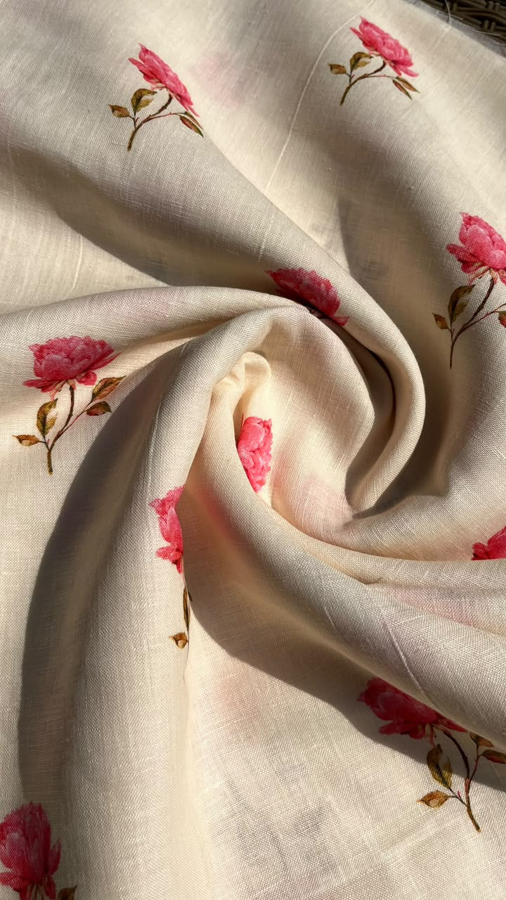 Classic Rose Printed Linen Fabric