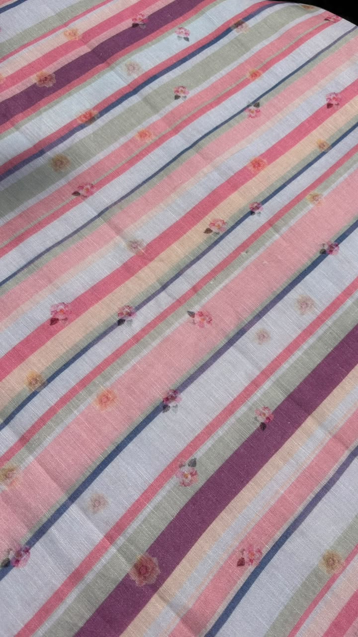 Pastel Multicolor Striped Floral Linen Fabric