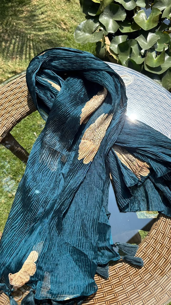 Teal Blue Floral Crushed Dupatta