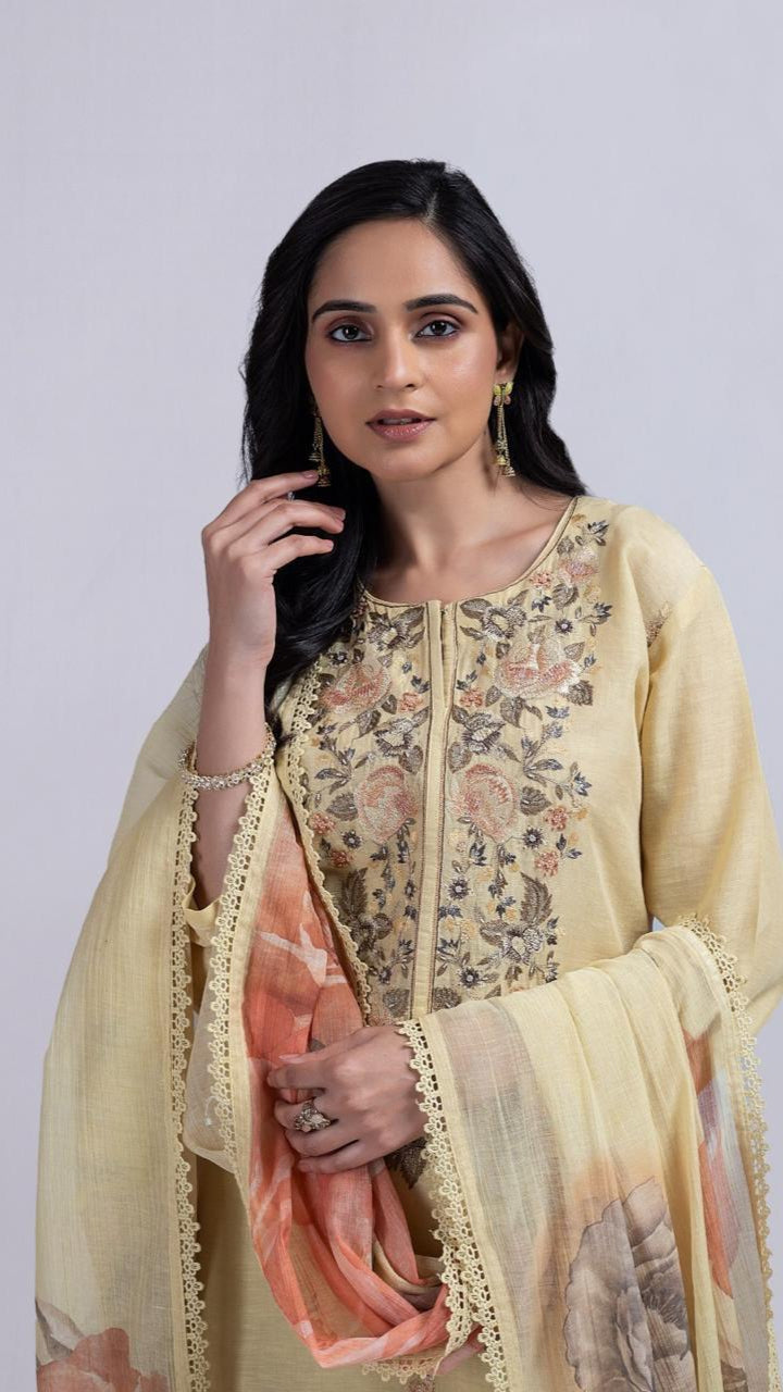 Linen Yellow Linen Cotton Suit Set