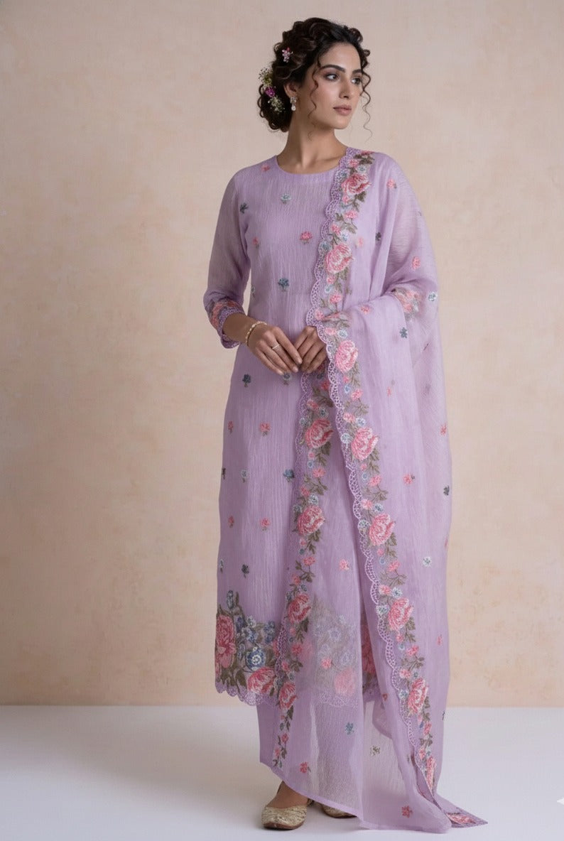 Luxe Lavender Shimmer Crush Organza Unstitched suit