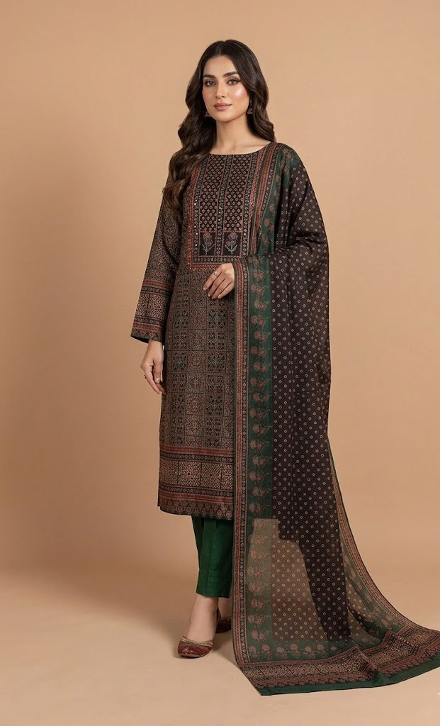 Green Chanderi Silk Unstitched Suit Set