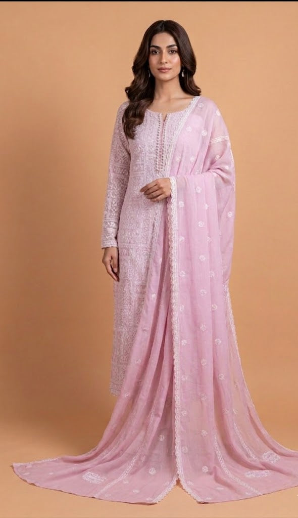 Anokhi Pink Cotton Unstitched suit