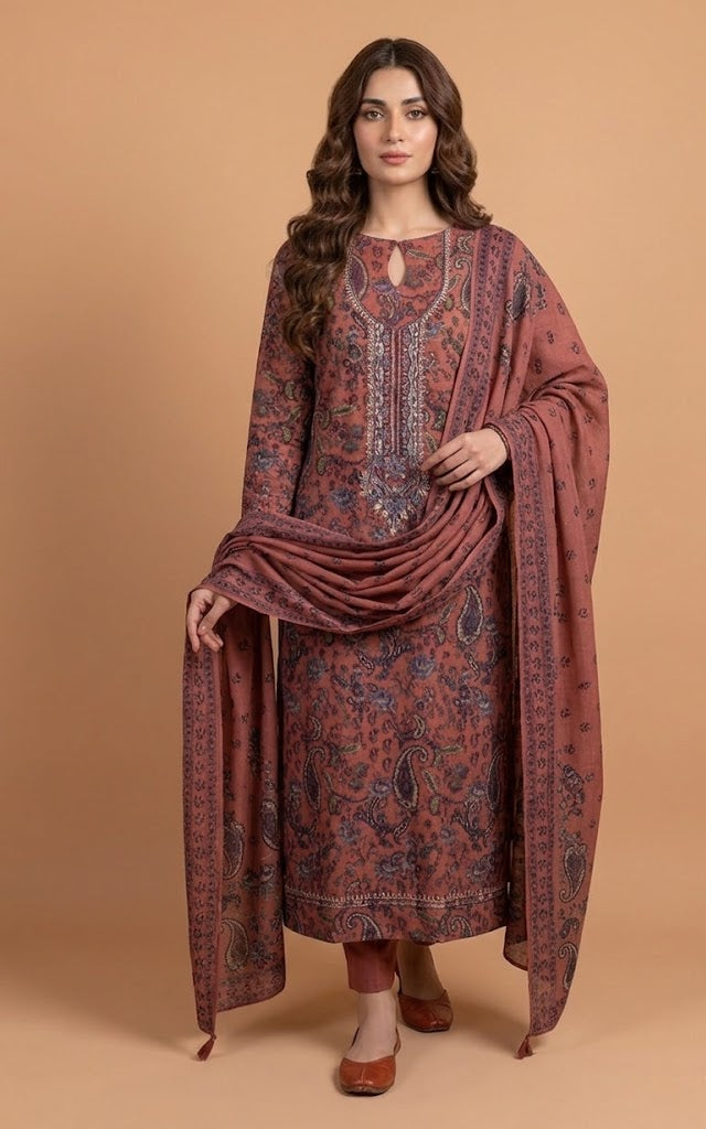 Afreen Rust-Red Cotton Unstitched Suit set