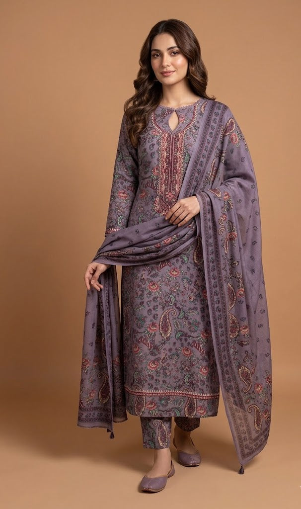 Afreen Mauve Cotton Unstitched Suit set