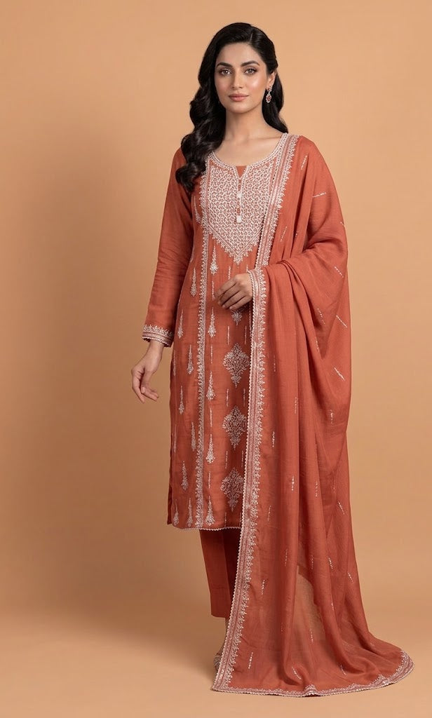 Luxe Orange Muslin Unstitched suit