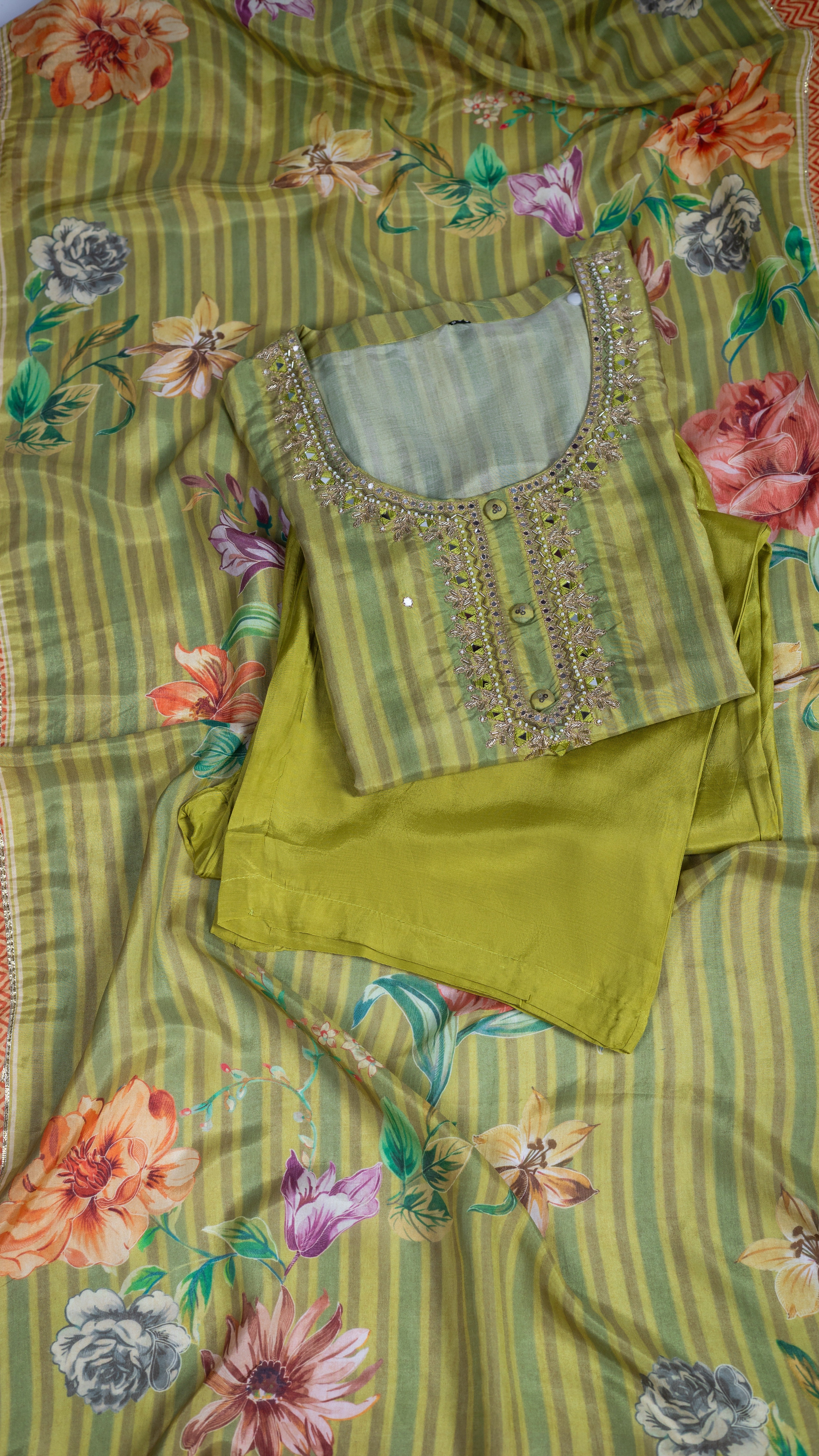 Luxe Green Muslin Suit Set