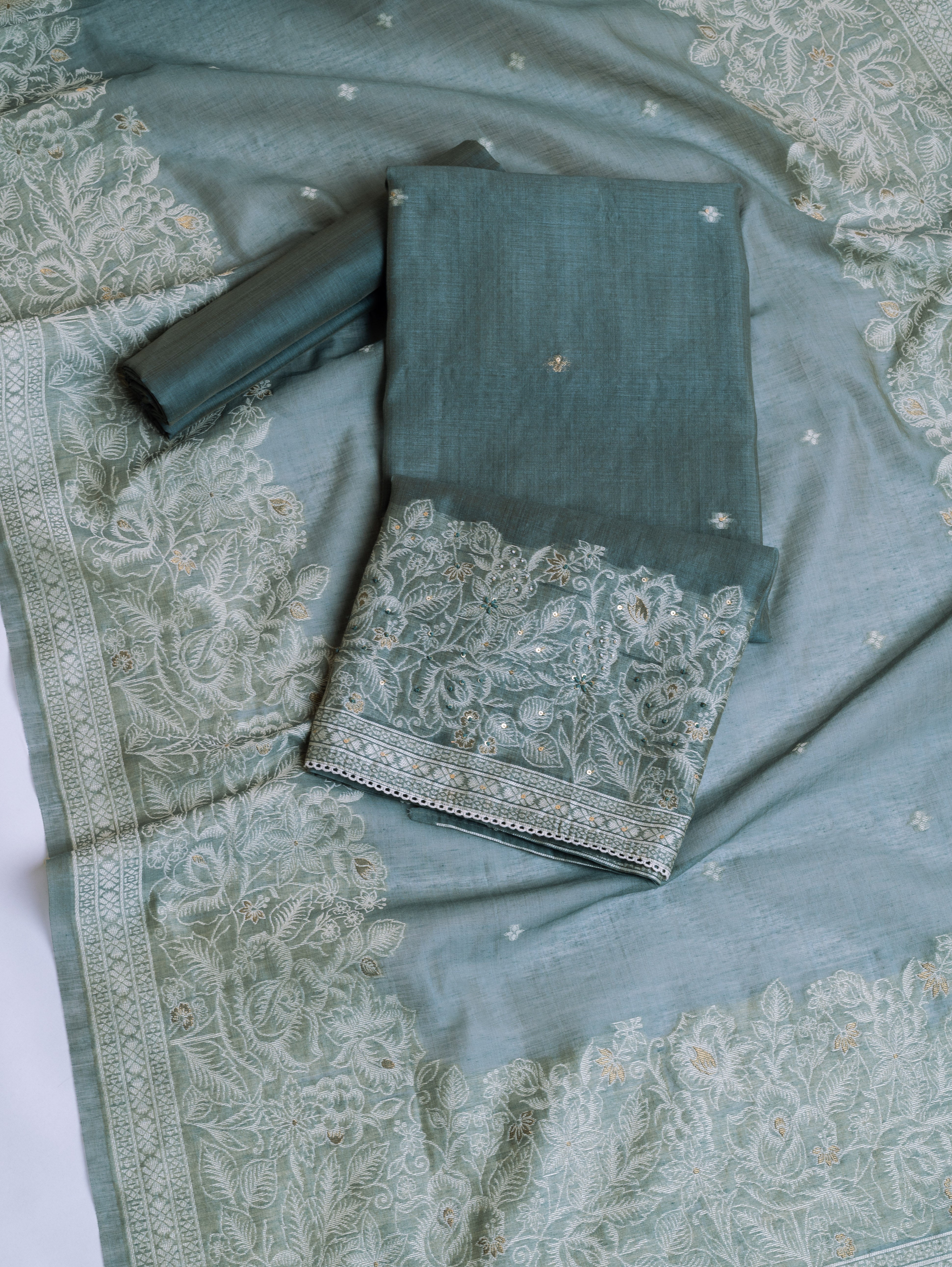 Afreen Blue Linen Cotton Blend Suit Set