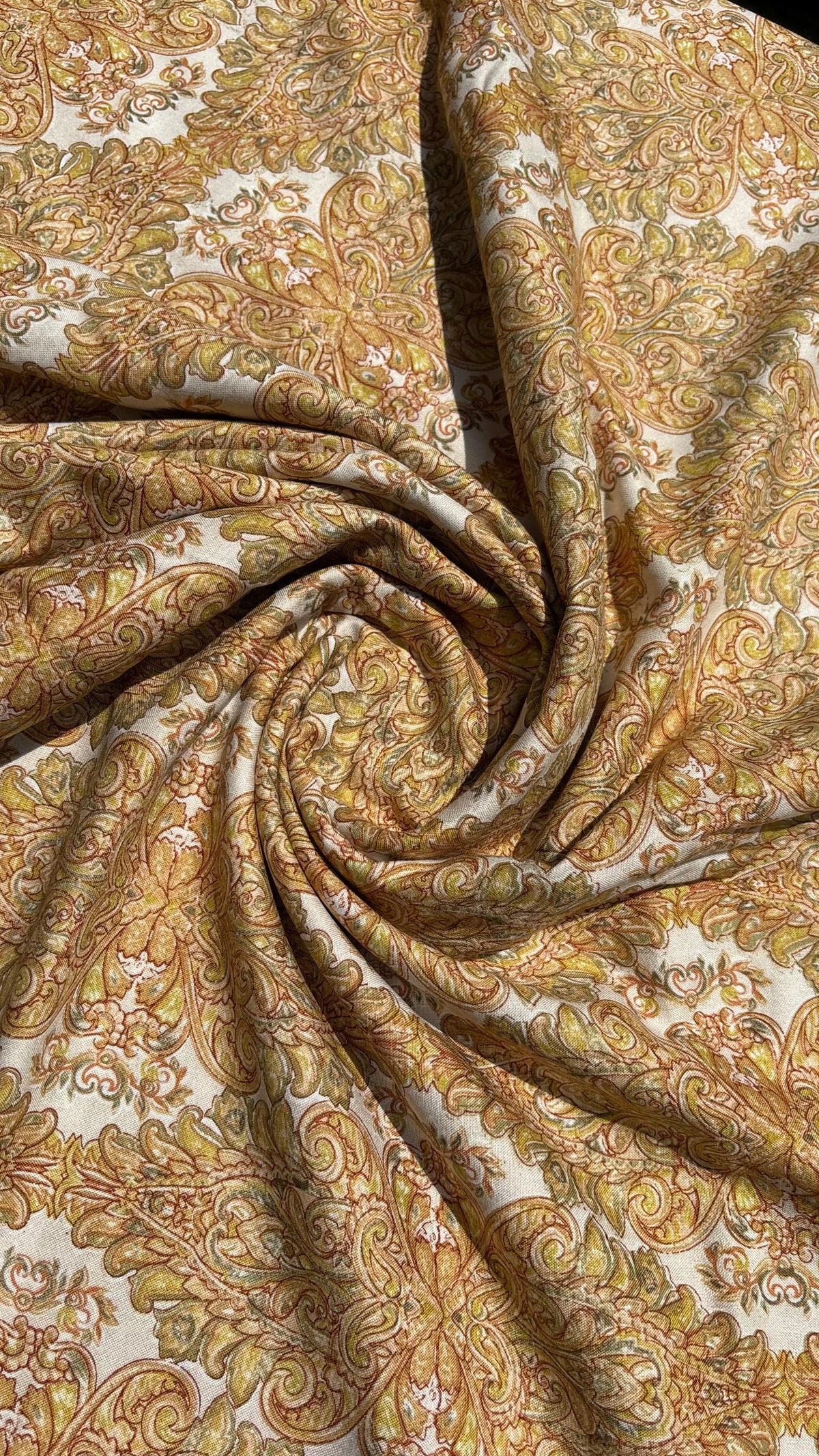 Yellow Paisley Baroque Rayon Fabric