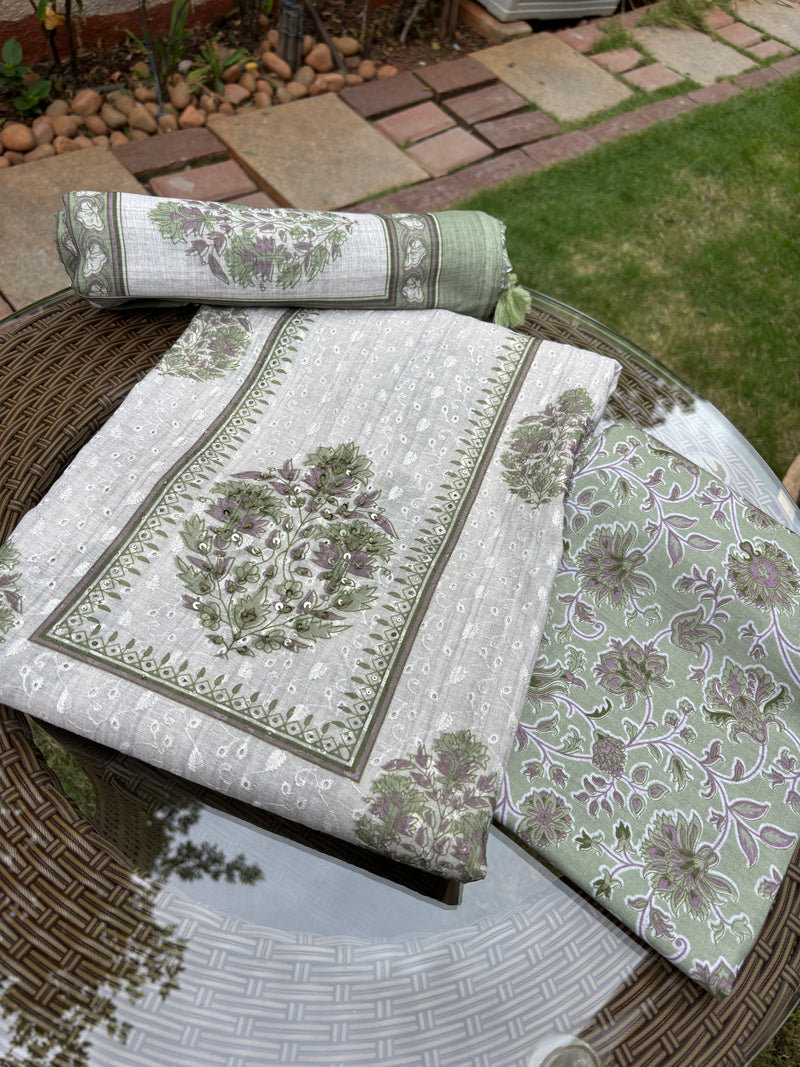 Linen Chanderi Green Unstitched Suit Set Sterling House