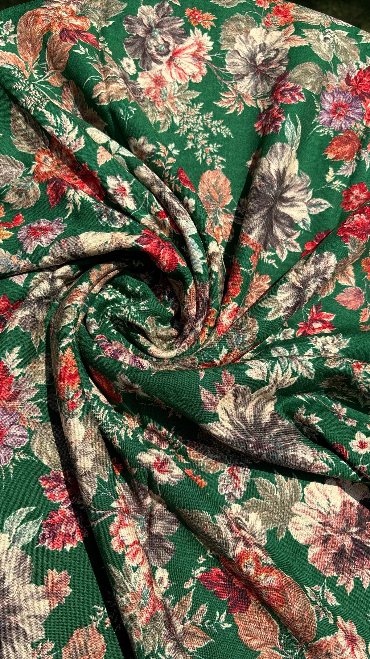 Emerald Green Floral Printed Rayon Fabric