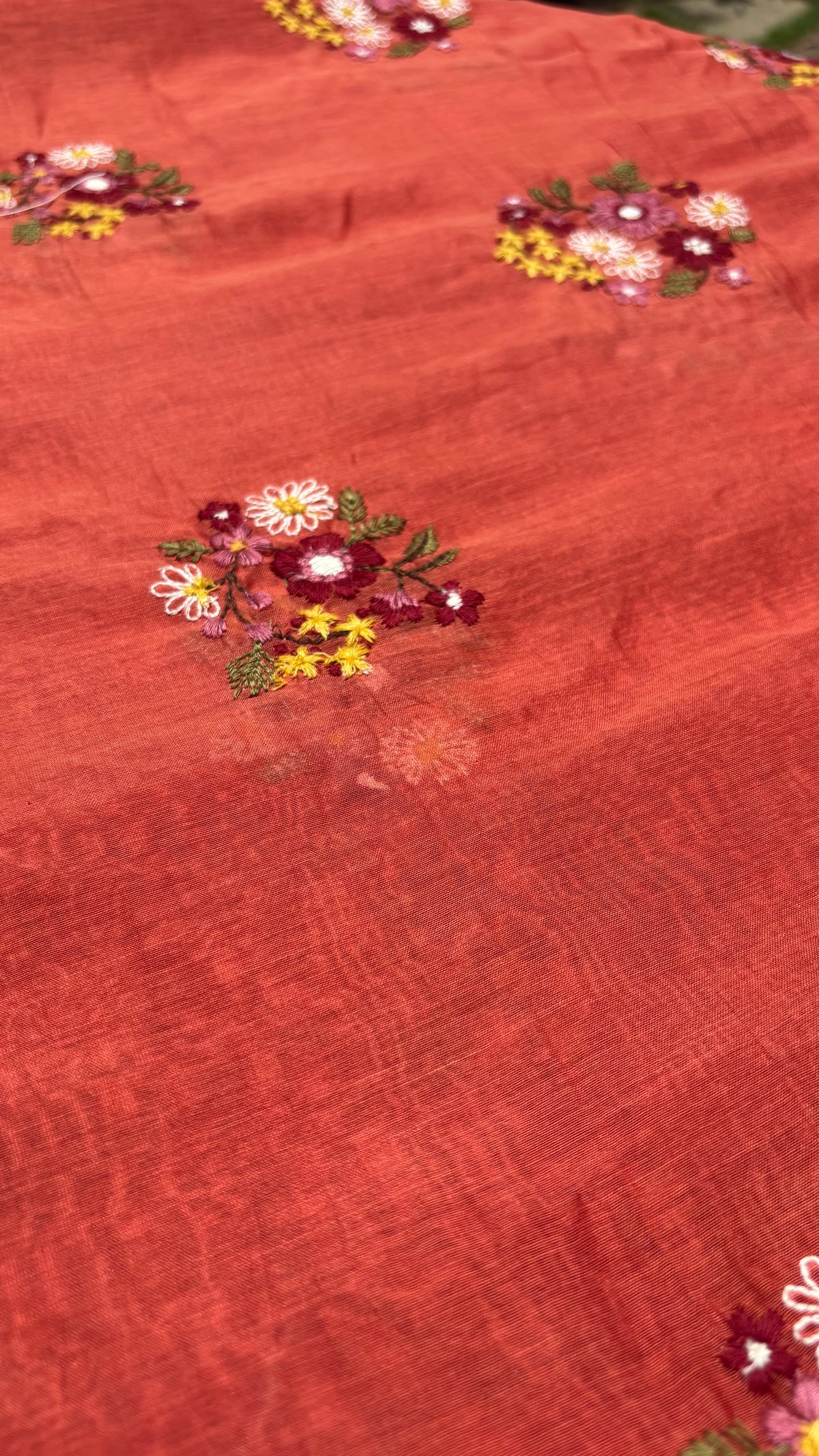 Coral Red Floral Embroidered Mul Sterling House
