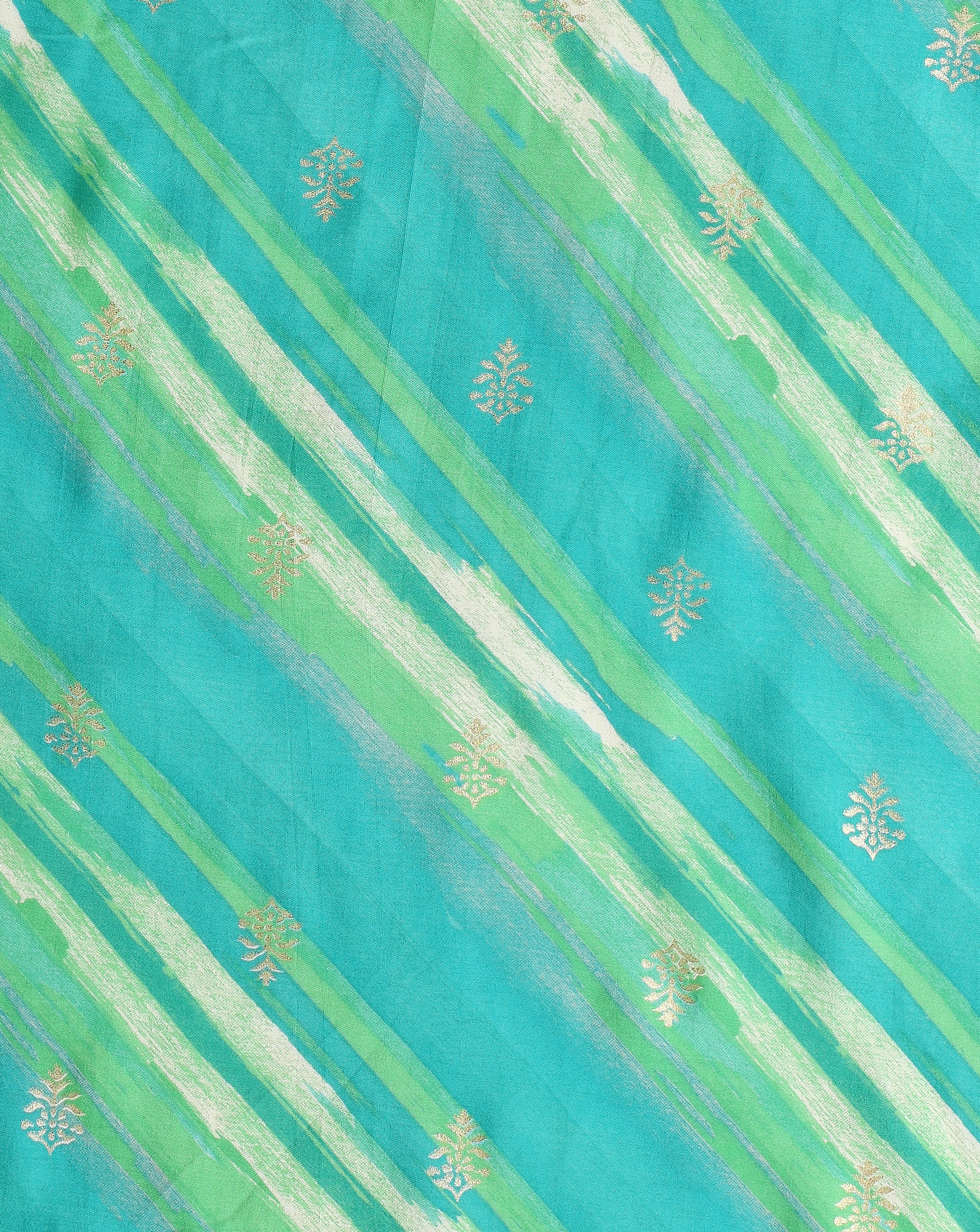 Roze Sea Green Leheriya With Foil Print Muslin Fabric