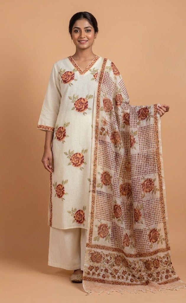Afreen Off-White Cotton Readymade Set