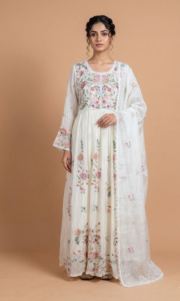 Anokhi Ivory  Chinon Anarkali Readymade Set